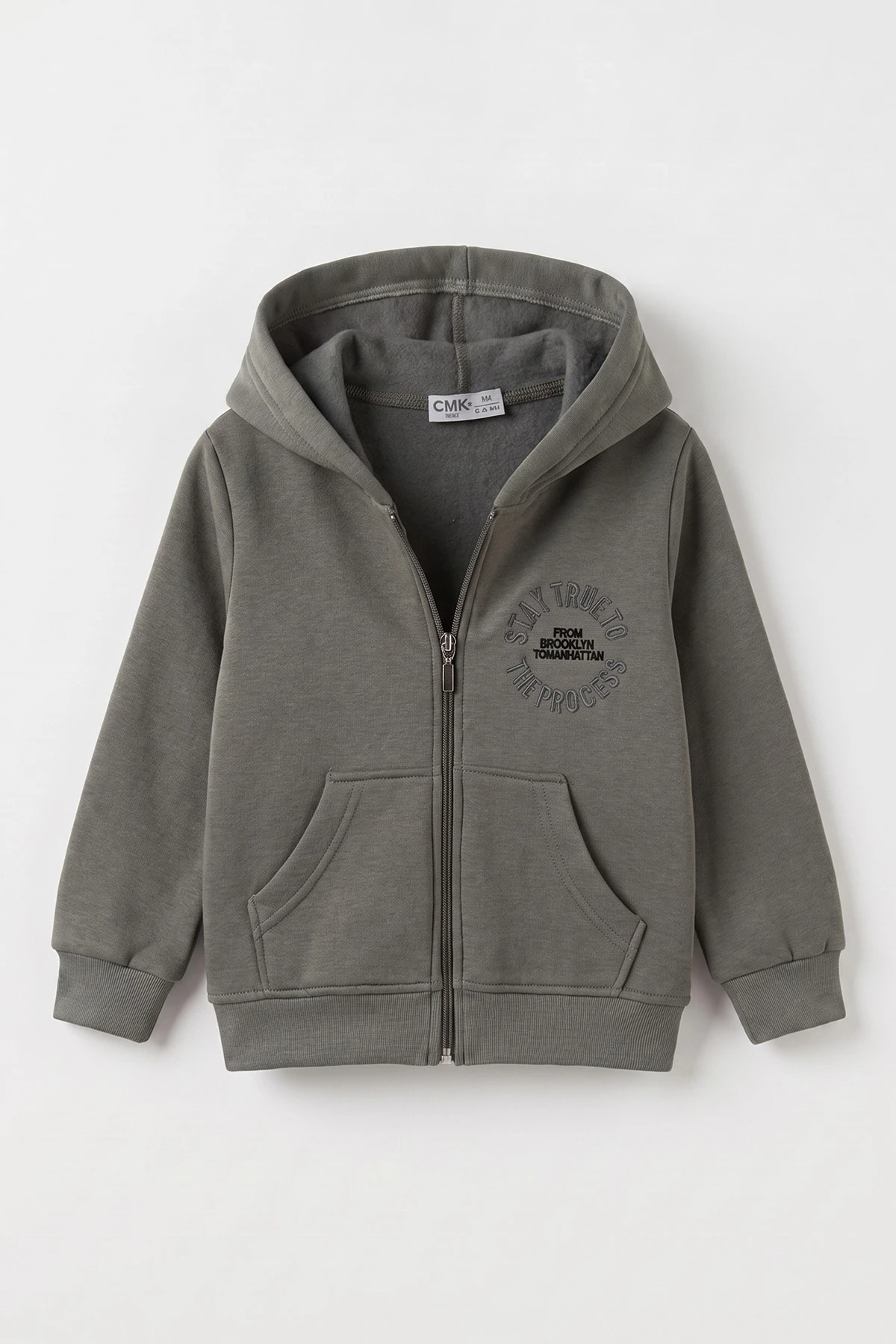 Antrasit (3-12 Yaş) Nakışlı Kapüşonlu Fermuarlı  Şardonlu 3 İp Erkek Çocuk Sweatshirt 484134