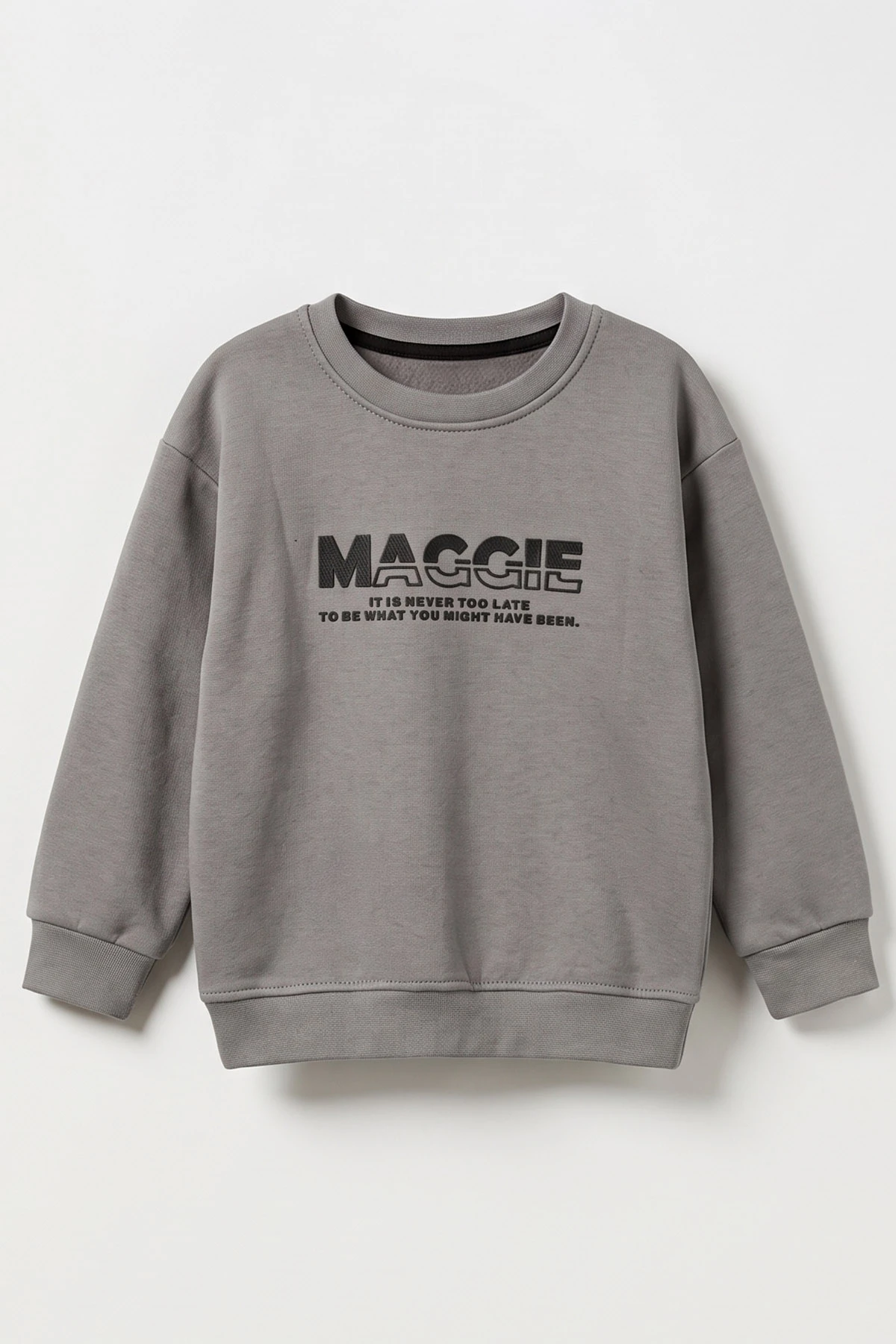 Antrasit (3-12 Yaş) Yazı Baskılı 3 İp Şardonlu Erkek Çocuk Sweatshirt 478778