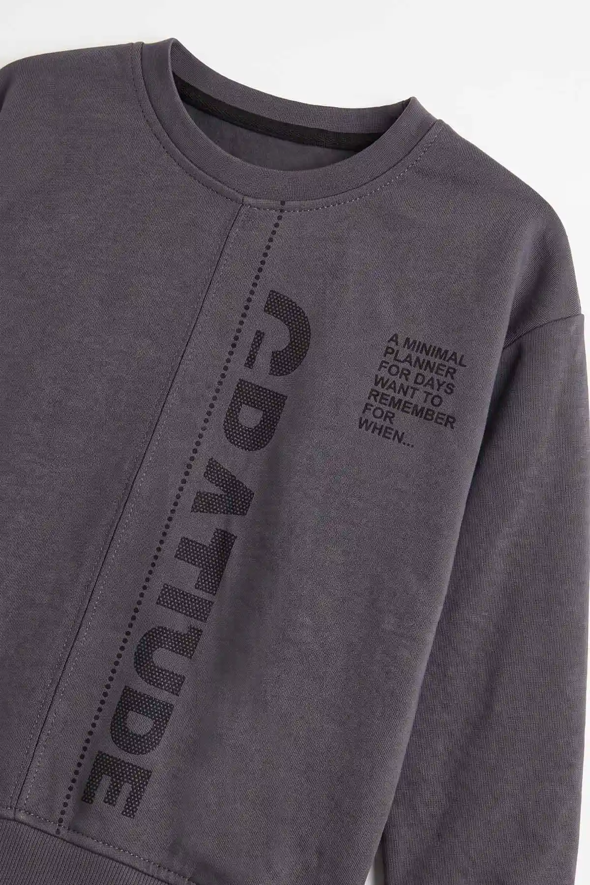 Antrasit (3-12 Yaş) Yazı Baskılı Erkek Çocuk Sweatshirt 478991