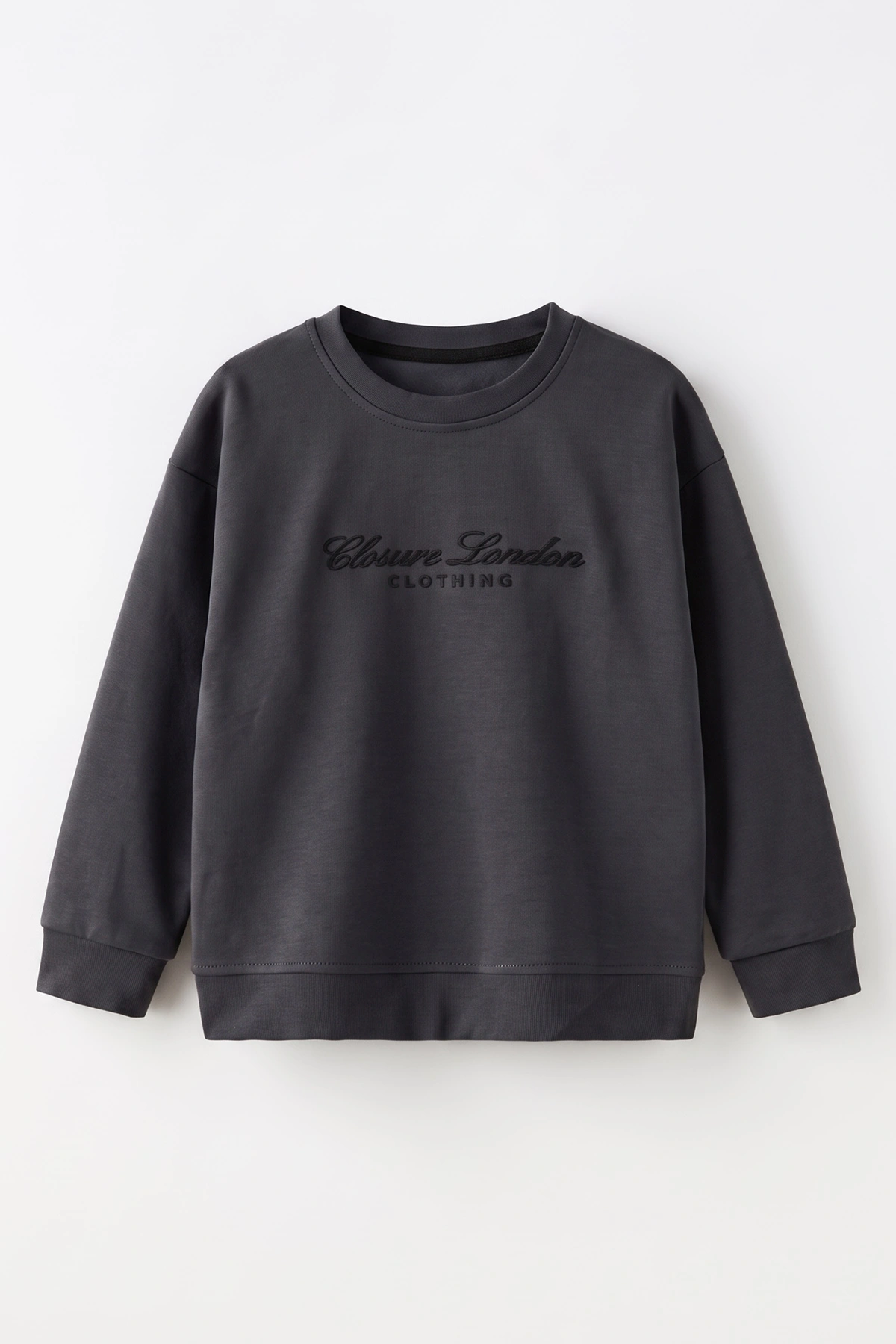Antrasit (3-12 Yaş) Yazı Nakışlı Erkek Çocuk Sweatshirt 479961