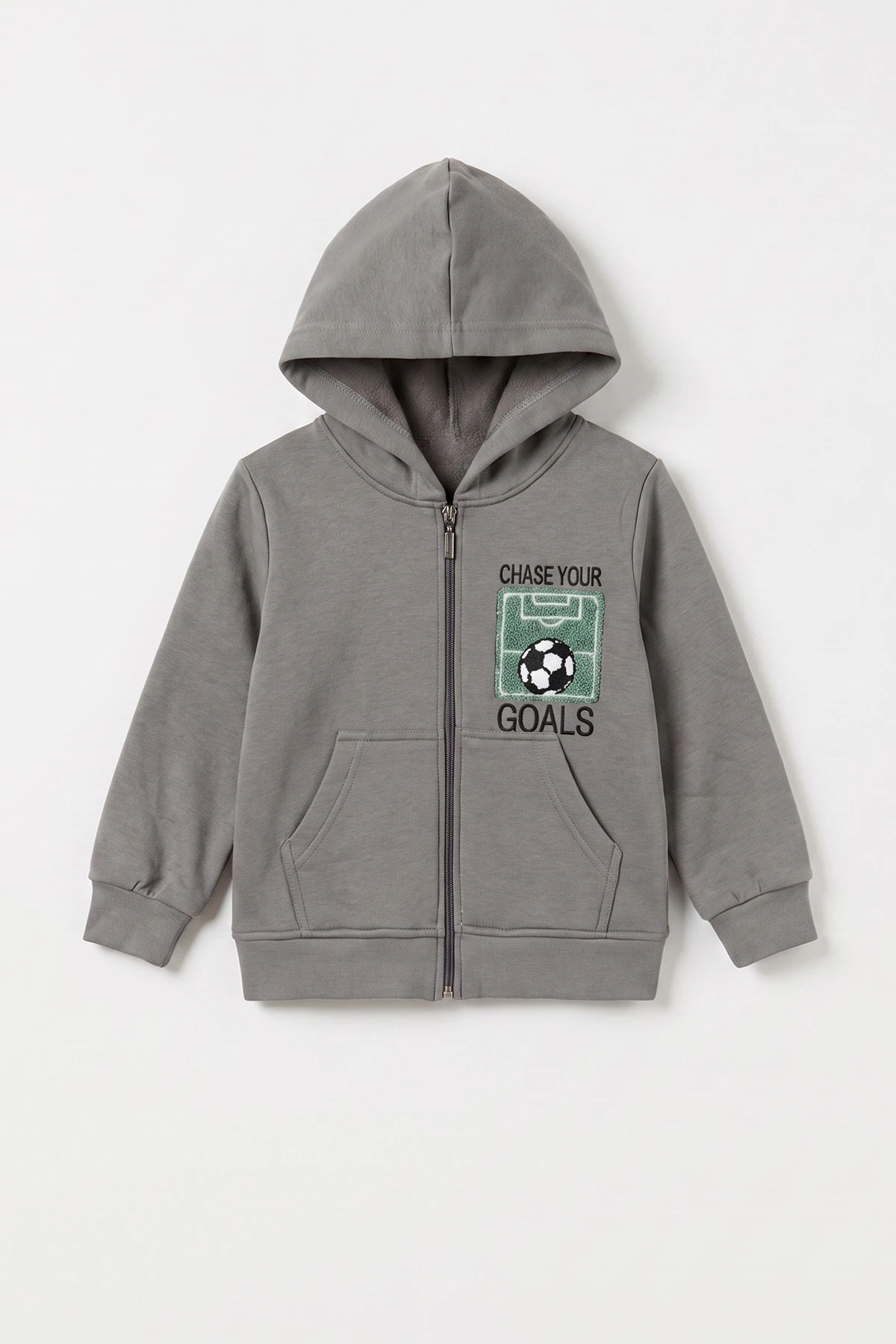 Antrasit (3-12 Yaş)Nakışlı ve Kapüşonlu 3 İp Şardonlu Erkek Çocuk Sweatshirt 478632