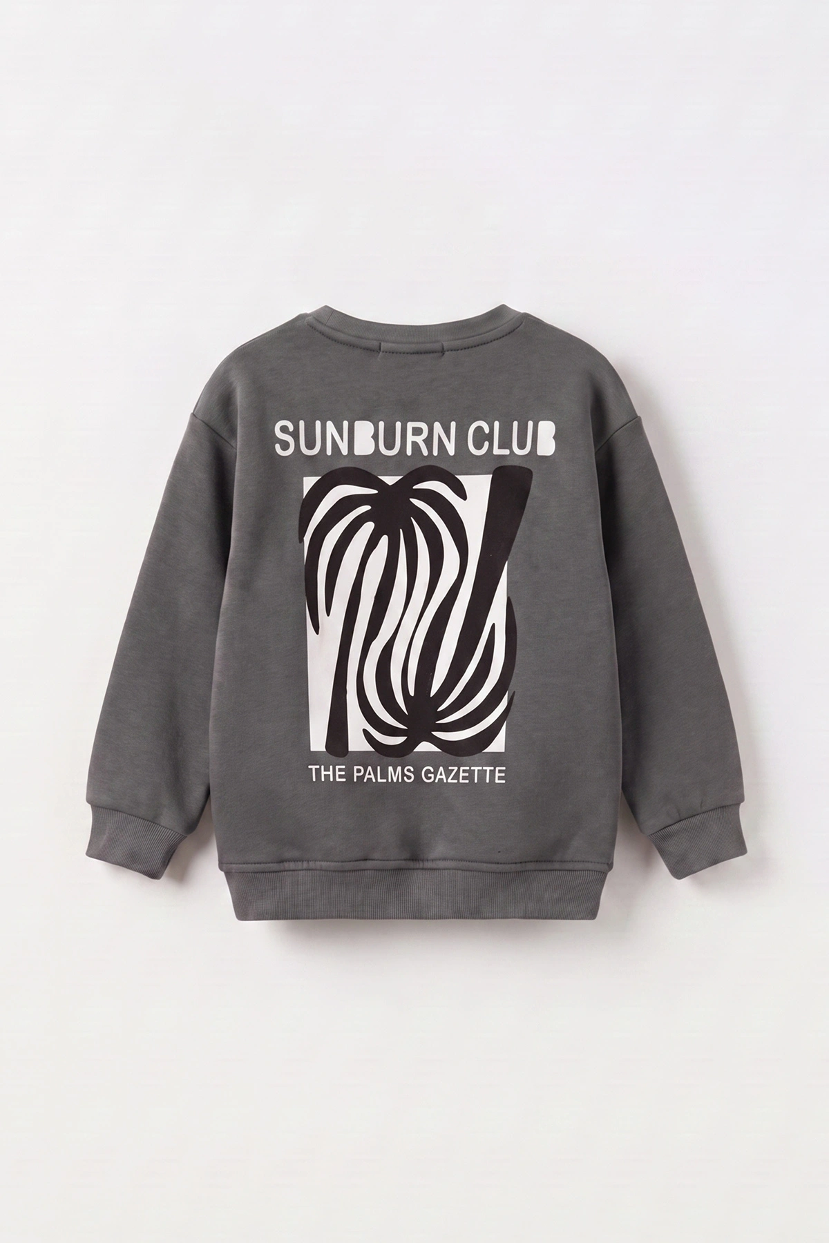Antrasit (3-12 Yaş)Palmiye Baskılı 3 İp Şardonlu Erkek Çocuk Sweatshirt 484127