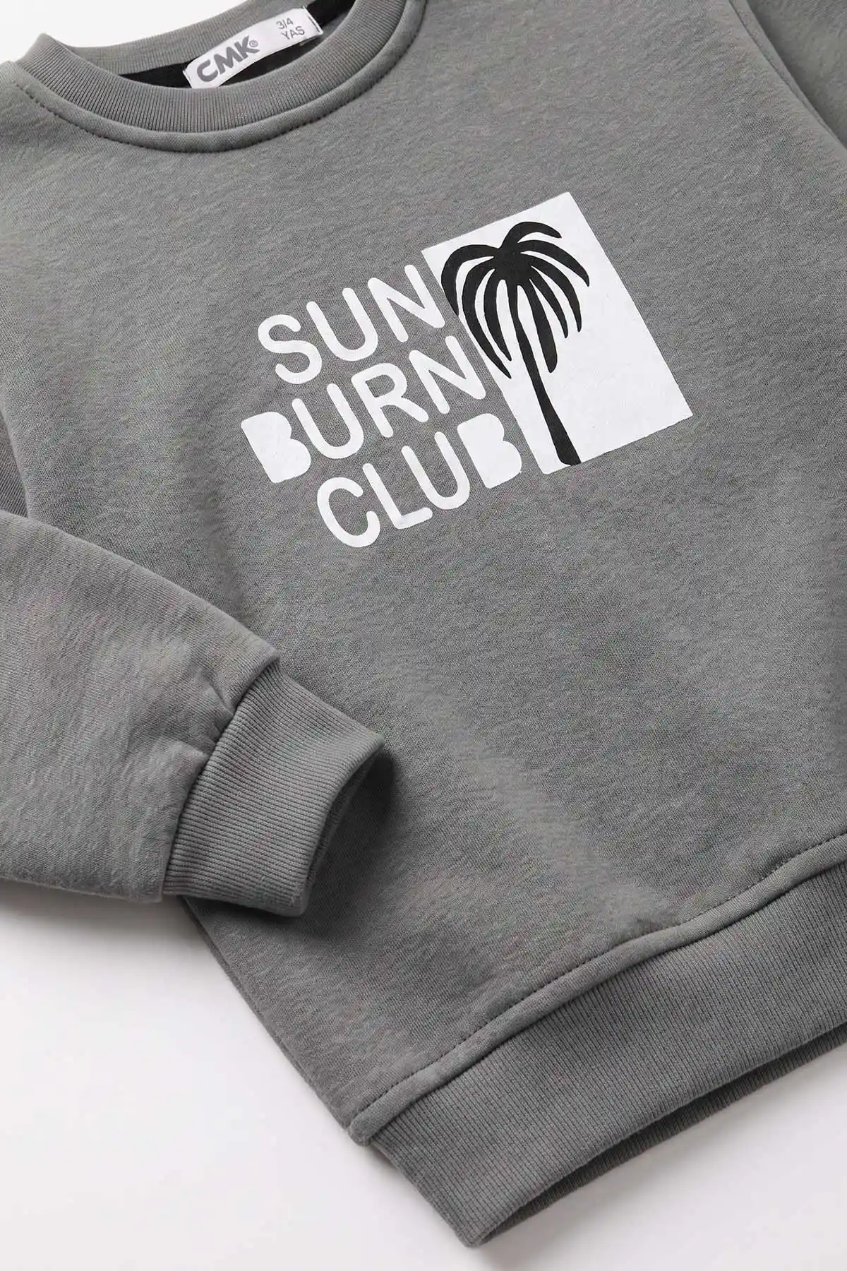 Antrasit (3-12 Yaş)Palmiye Baskılı 3 İp Şardonlu Erkek Çocuk Sweatshirt 484127
