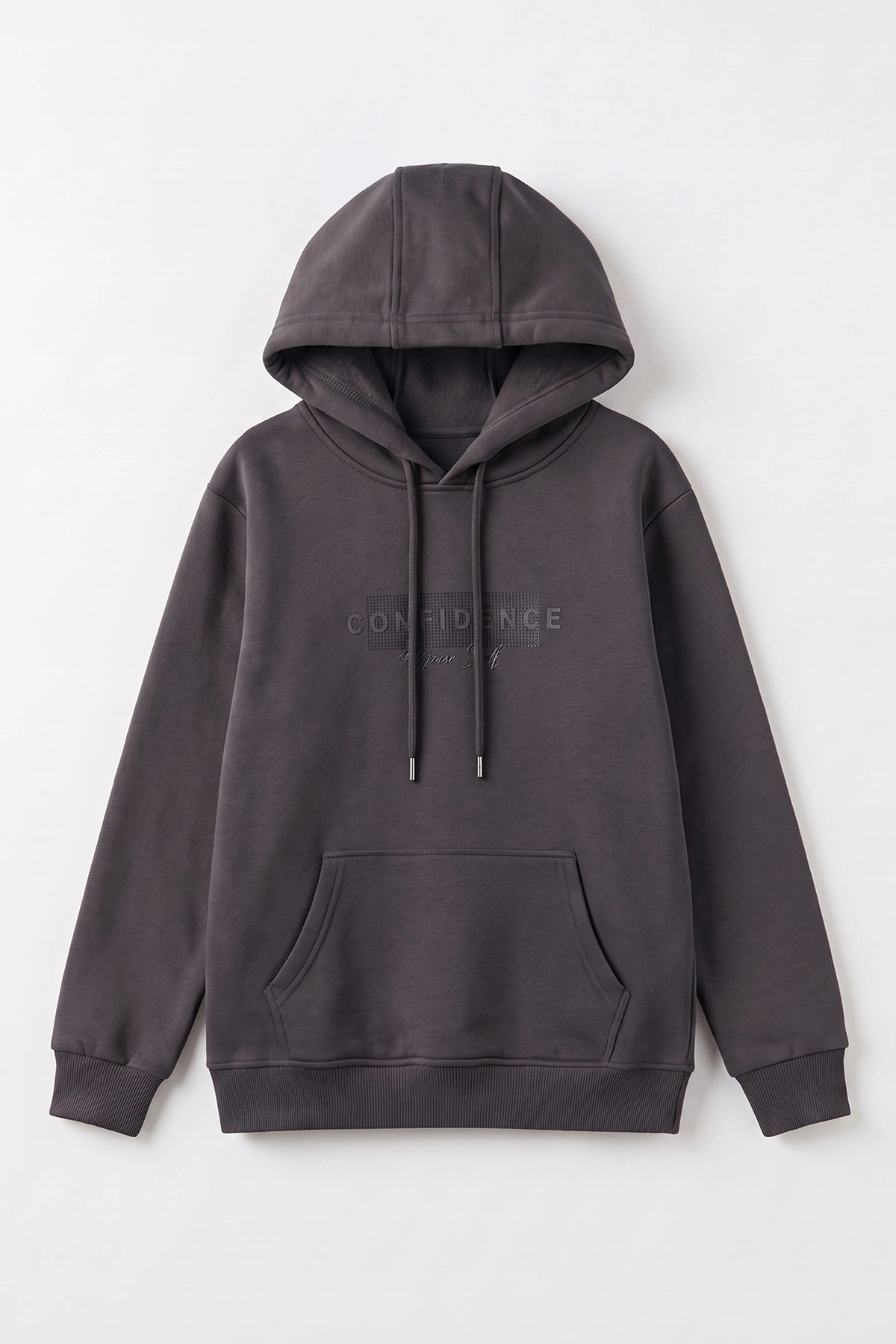 Antrasit (4-12 Yaş) Confidence Kabartma Baskılı Kapüşonlu ve Kanguru Cepli 3 İp Şardonlu Erkek Çocuk Sweatshirt 497752