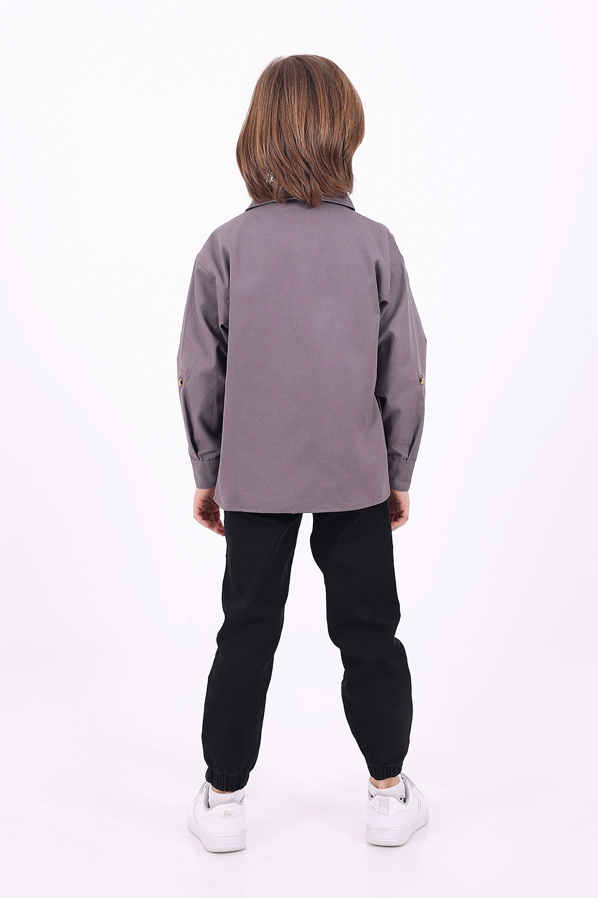 Antrasit (5-14 Yaş) Çift Cepli Oversize Kalıp Erkek Çocuk Gabardin Gömlek 323436