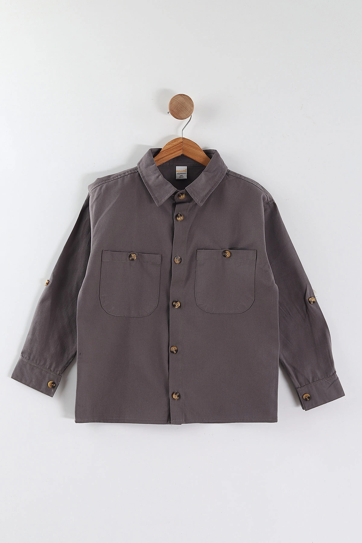 Antrasit (4-13 Yaş)  Çift Cepli Oversize Kalıp Erkek Çocuk Gabardin Gömlek 442187