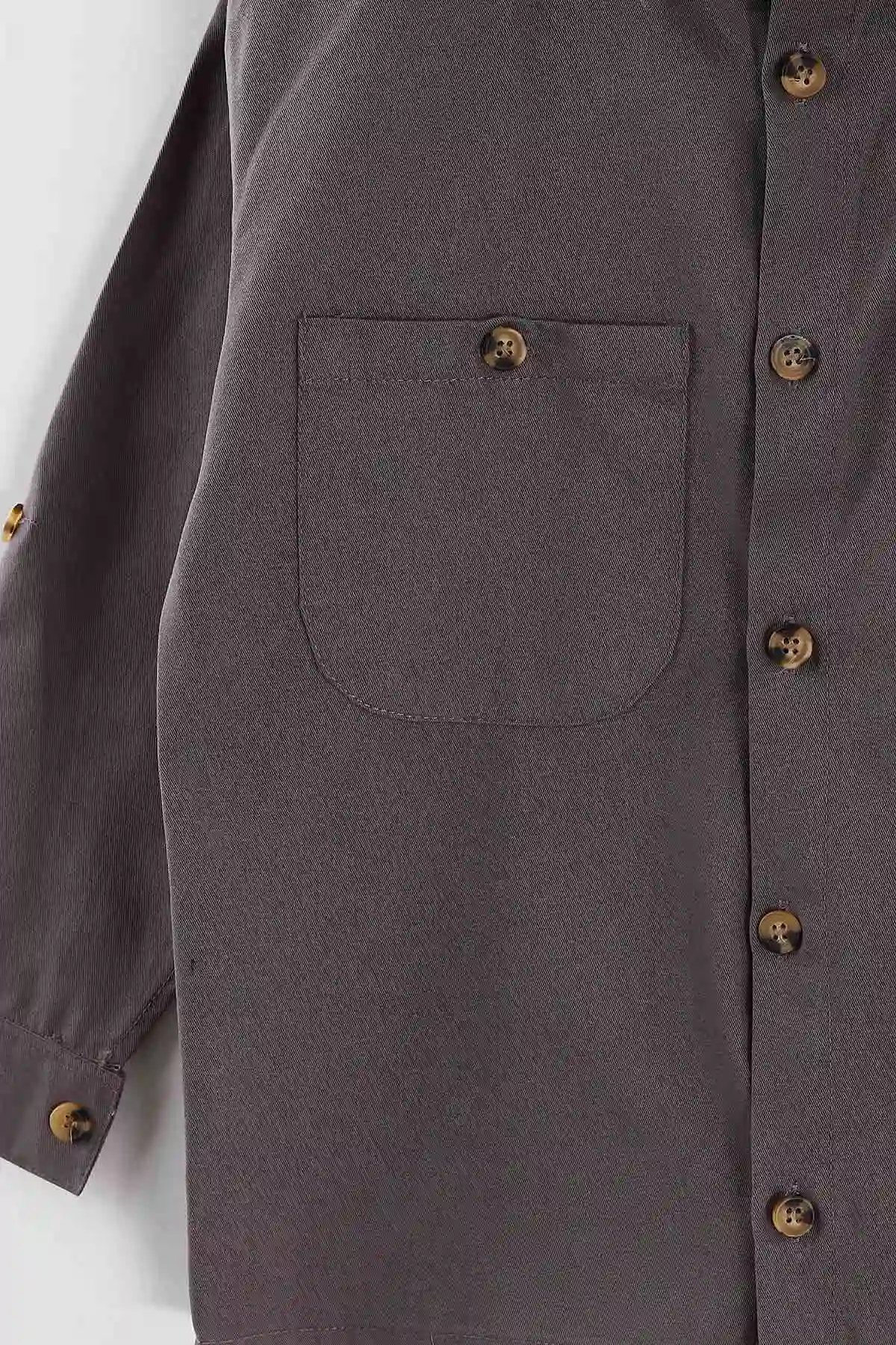 Antrasit (4-13 Yaş)  Çift Cepli Oversize Kalıp Erkek Çocuk Gabardin Gömlek 442187