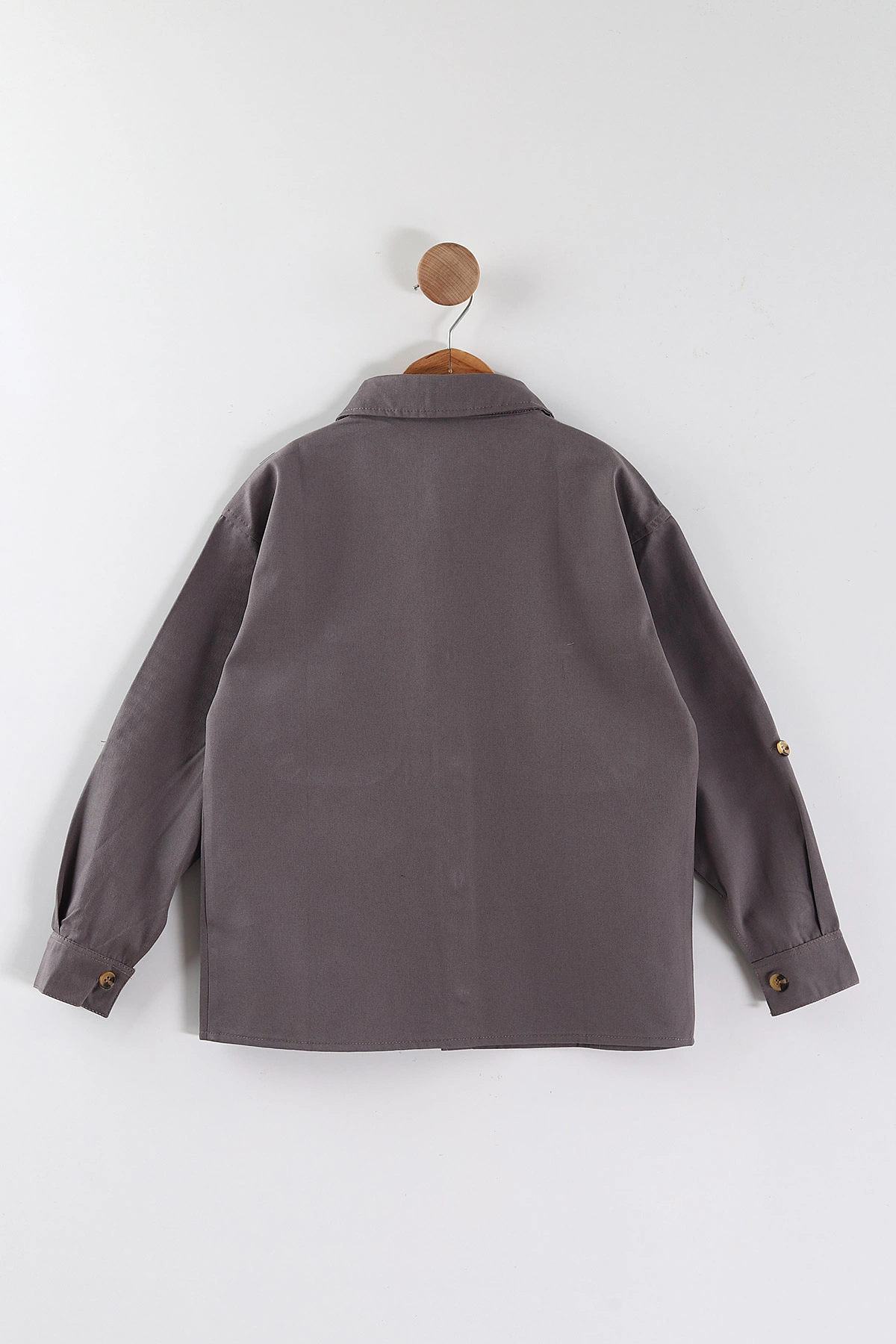 Antrasit (4-13 Yaş)  Çift Cepli Oversize Kalıp Erkek Çocuk Gabardin Gömlek 442187