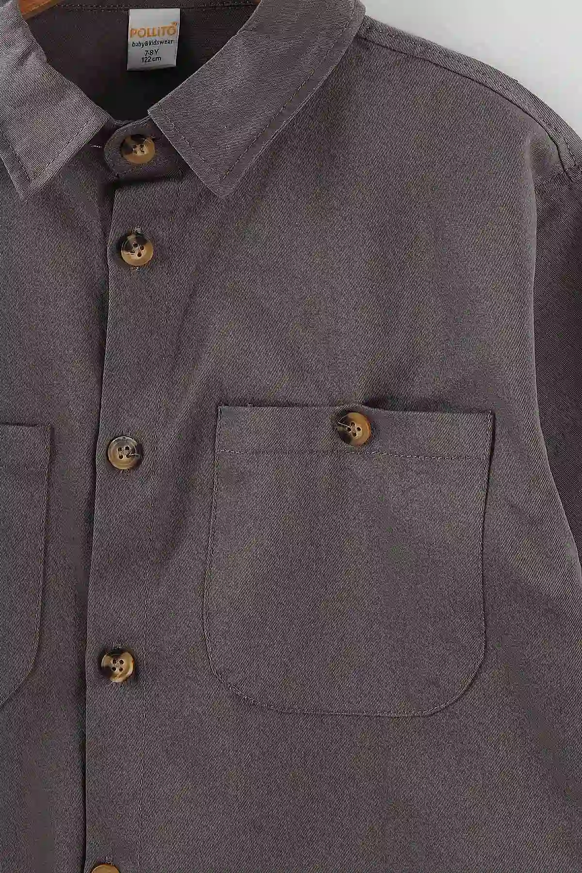 Antrasit (4-13 Yaş)  Çift Cepli Oversize Kalıp Erkek Çocuk Gabardin Gömlek 442187