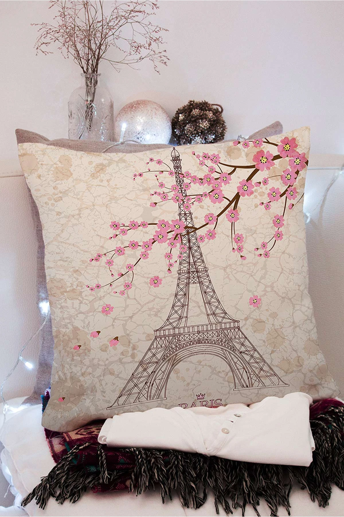Pembe 43x43 Dijital Baskılı Fermuarlı Modern Kırlent Kılıfı 272872