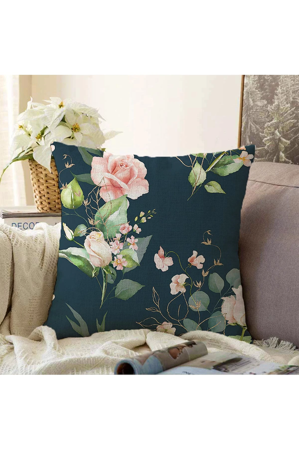 Füme 43x43 Dijital Baskılı Fermuarlı Modern Kırlent Kılıfı 272882