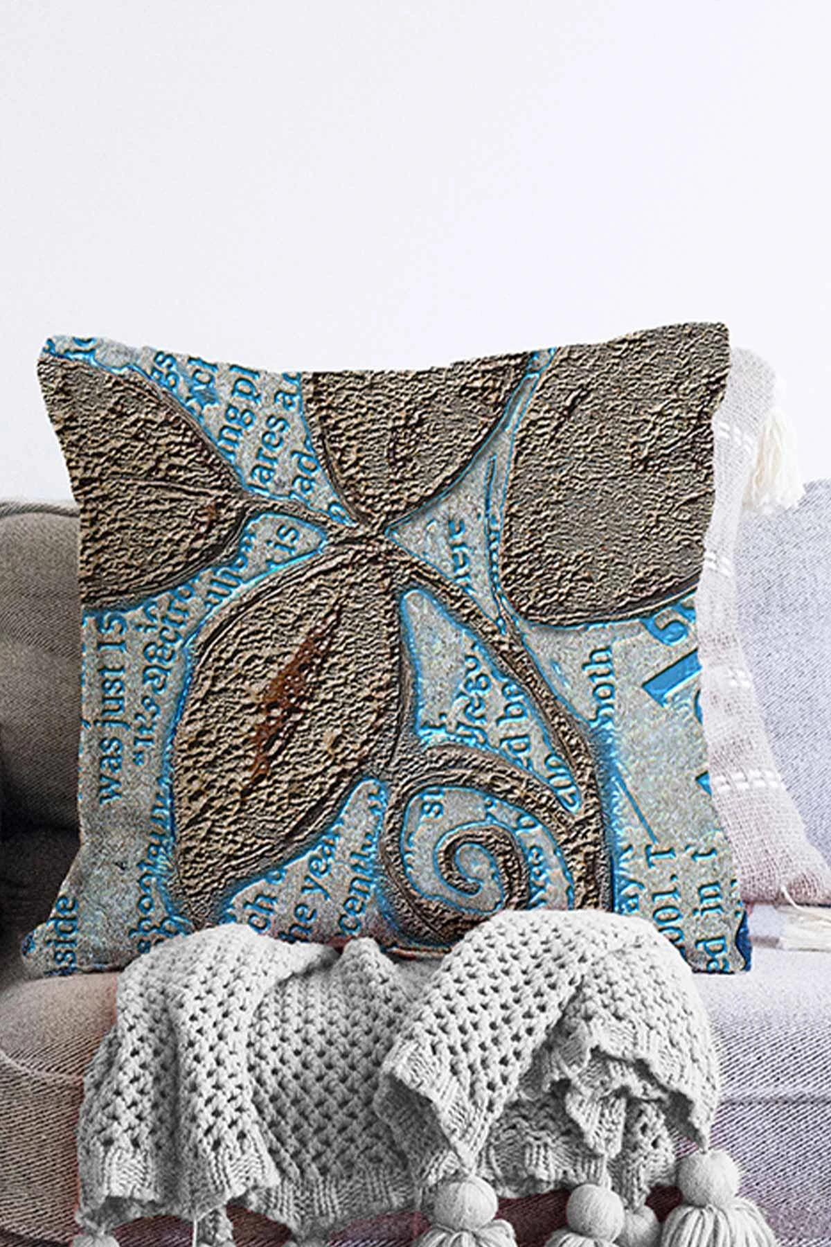 Mavi 43x43 Dijital Baskılı Fermuarlı Modern Kırlent Kılıfı 272892