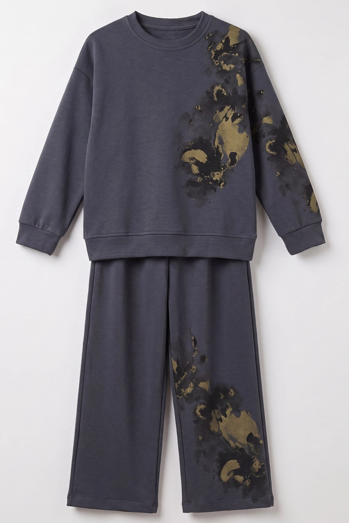 Antrasit (5-12 Yaş)Batik Boyalı Modal Kumaş Kız Çocuk 2'li Takım 490959