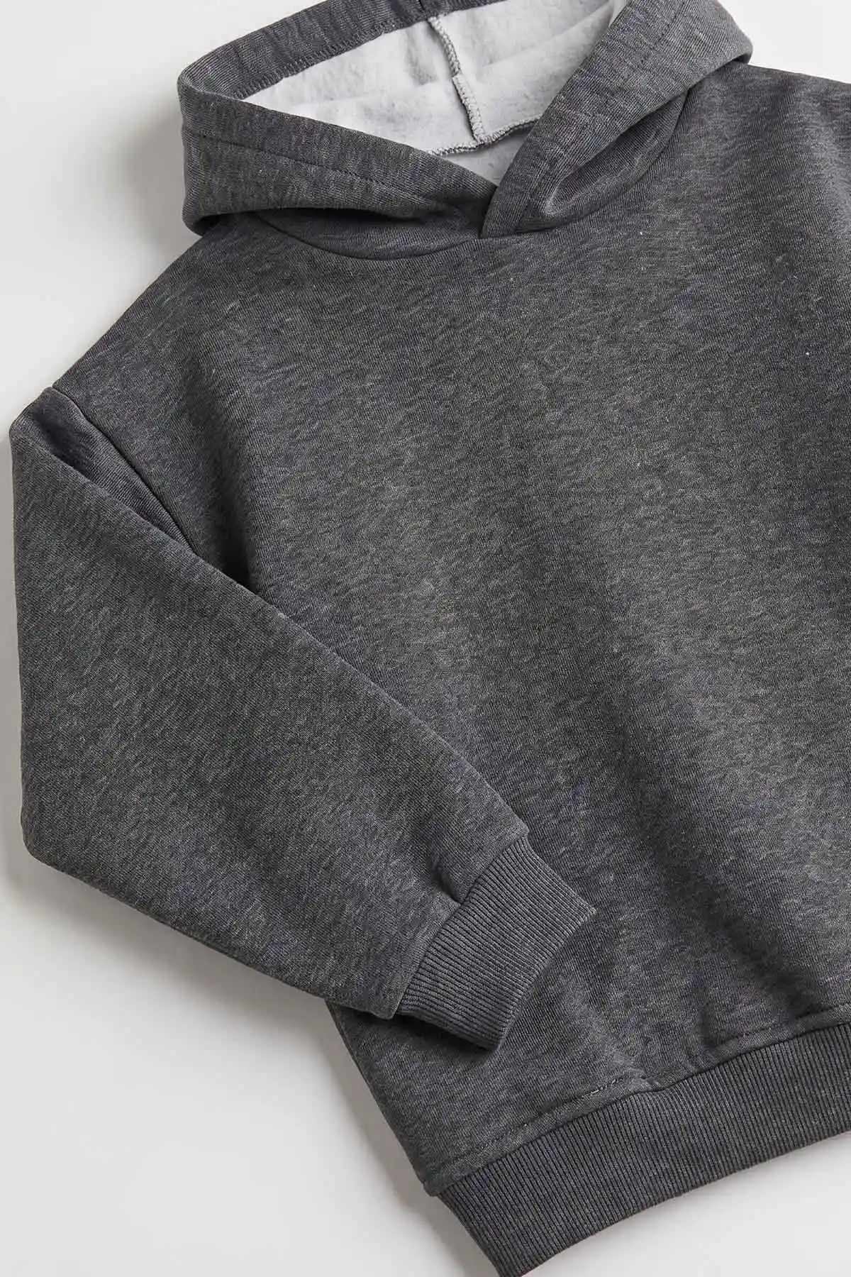 Antrasit (5-12 Yaş)Kapüşonlu Baskısız Üç İp Şardonlu Erkek Çocuk Sweatshirt 492184