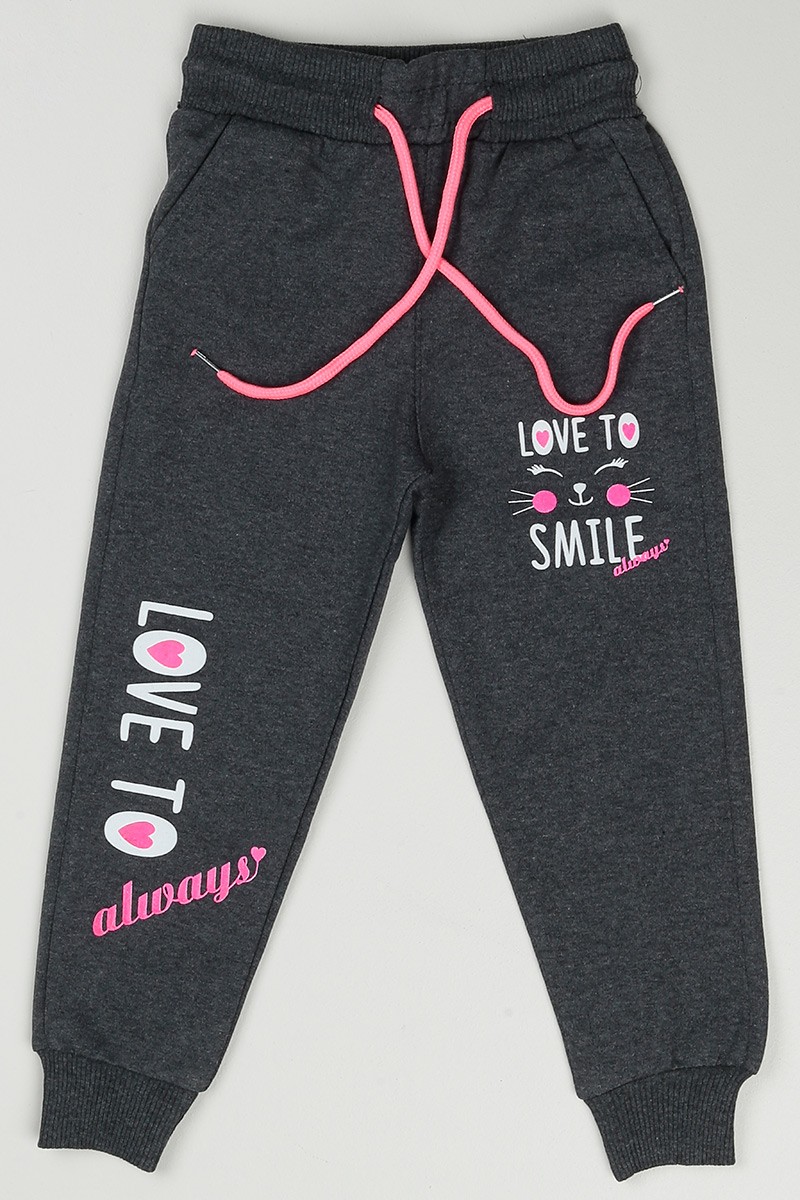 Antrasit (5-16 Yaş) Love To Smile Baskılı Kız Çocuk Eşofman 89522