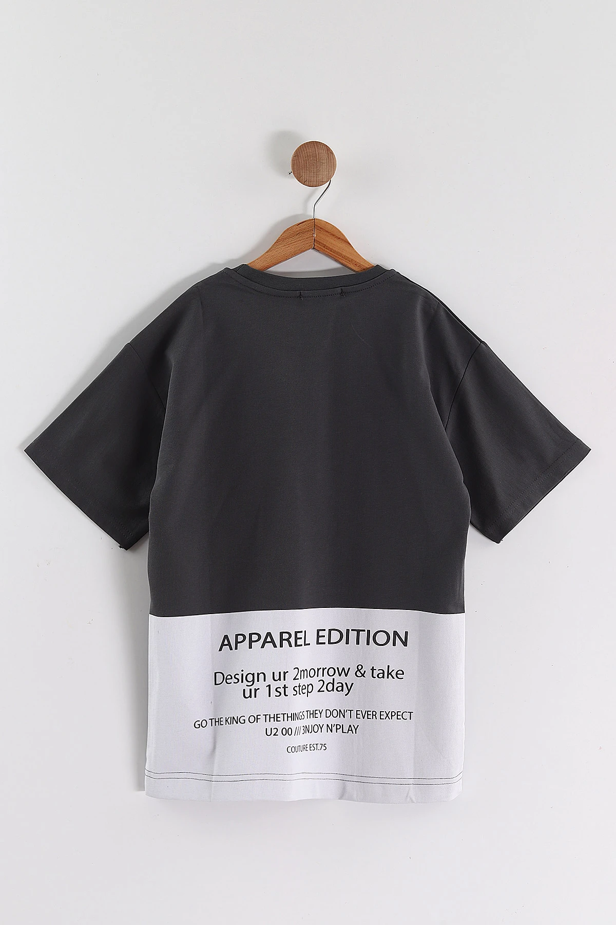 Antrasit (6-14 Yaş) Outfith Baskılı 2 İp Erkek Çocuk Tişört 469269