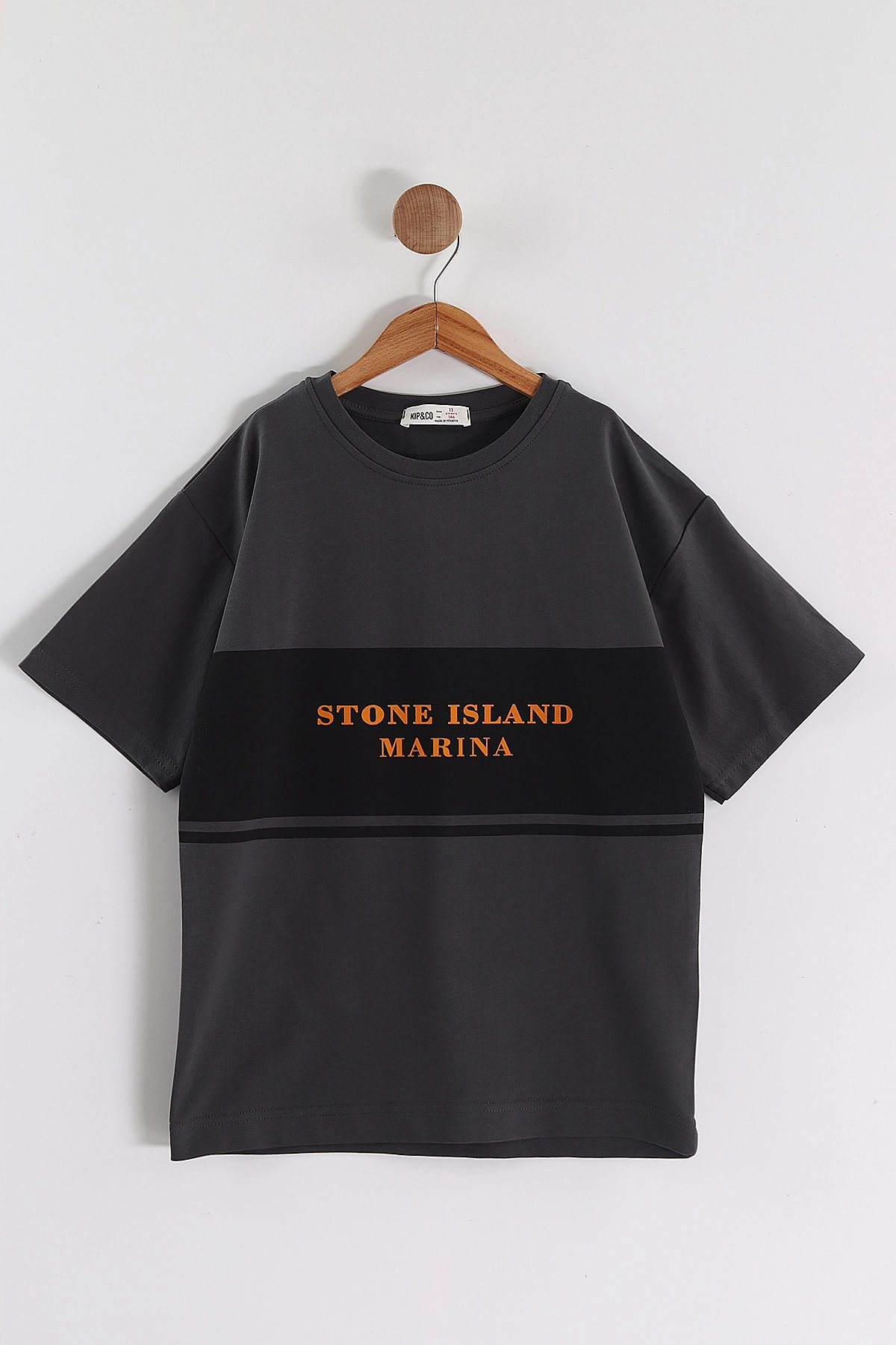 Antrasit (6-14 Yaş) Stone Island Baskılı 2 İp Erkek Çocuk Tişört 469283