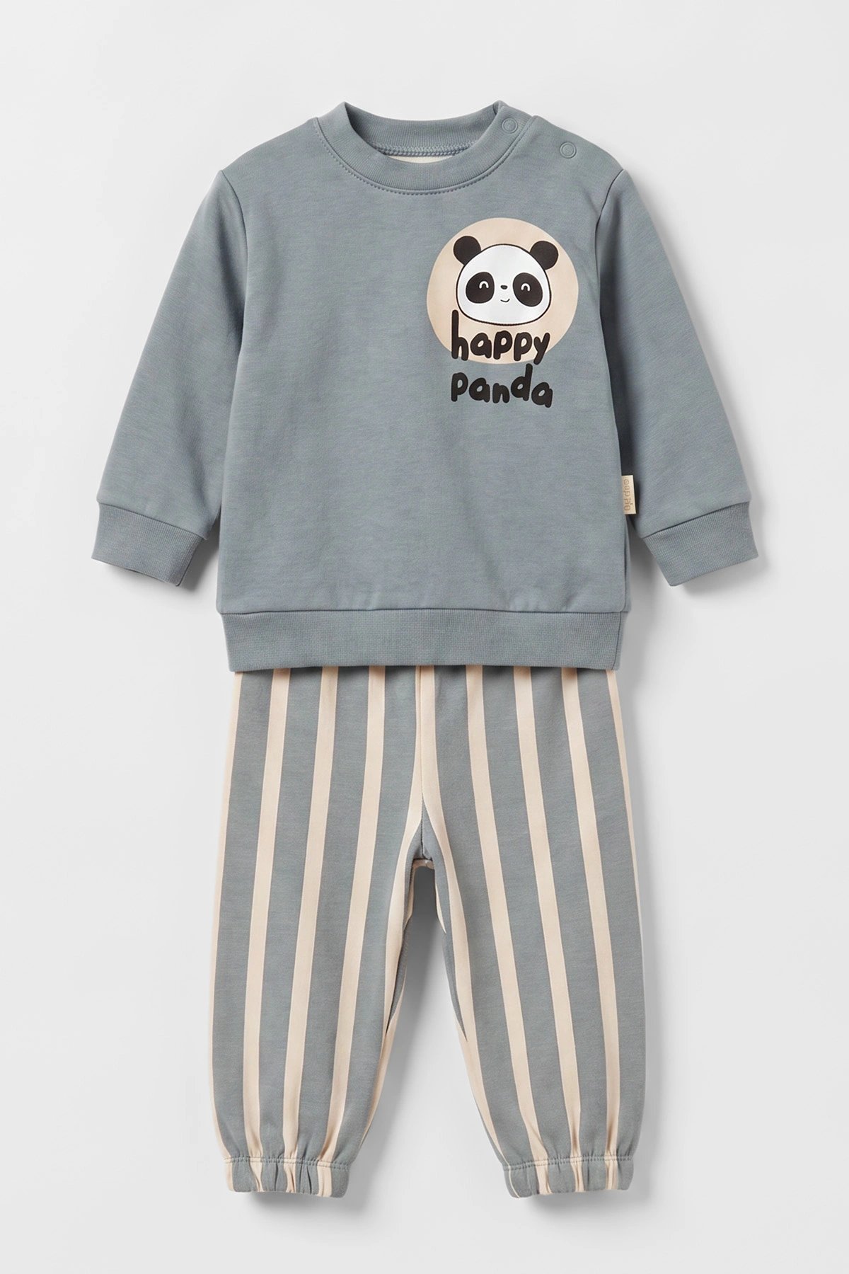 Antrasit (6-18 Ay) Happy Panda Baskılı Alt Lastikli Paça Erkek Bebek Takım 479400