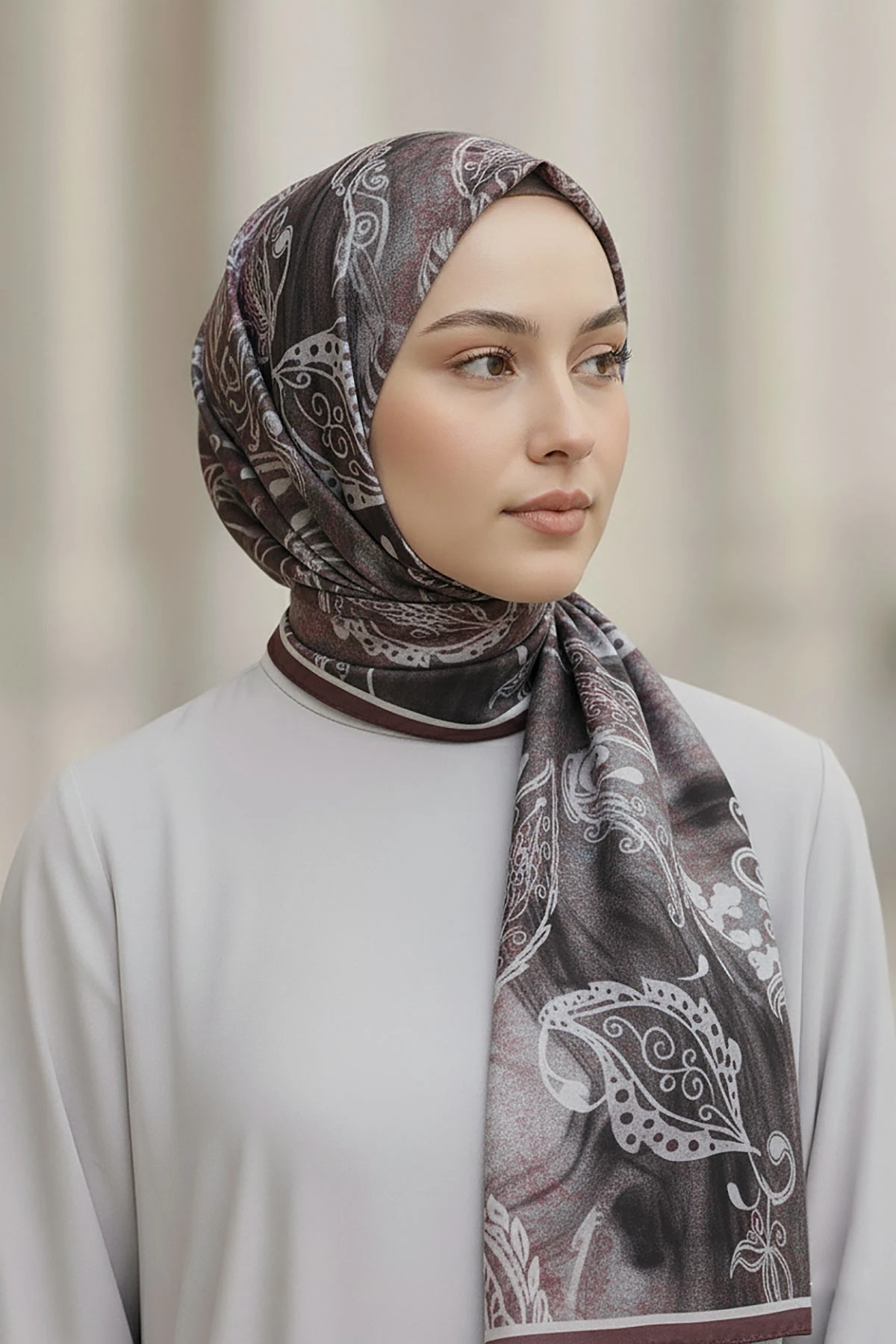 Antrasit 75x180 Cm Our Fashion Dijital Baskılı Desenli Bambu Kraş Şal 408680