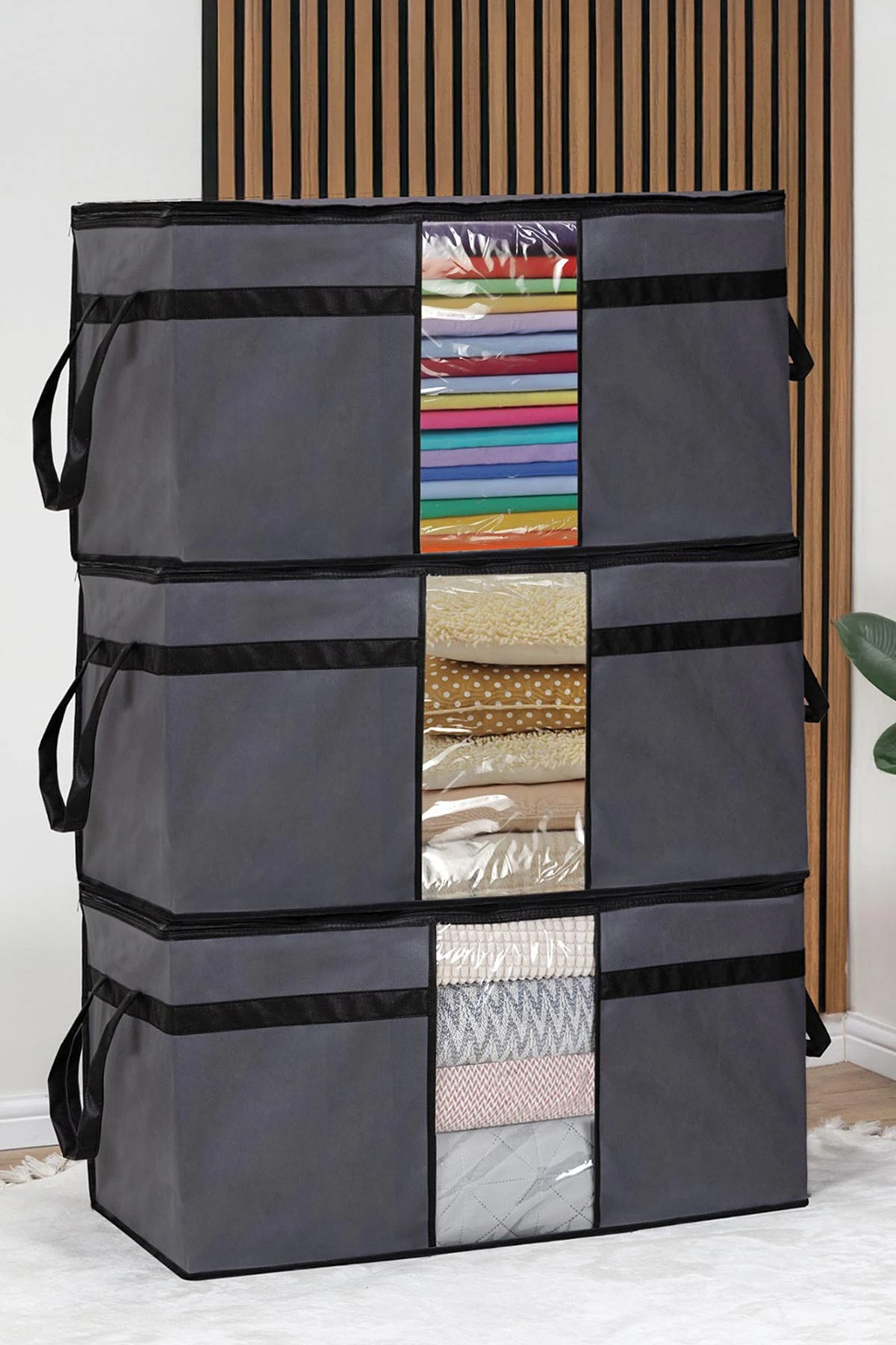 Antrasit 75x40x40 Cm 3'lü Pencereli Yastık Hurcu 399106