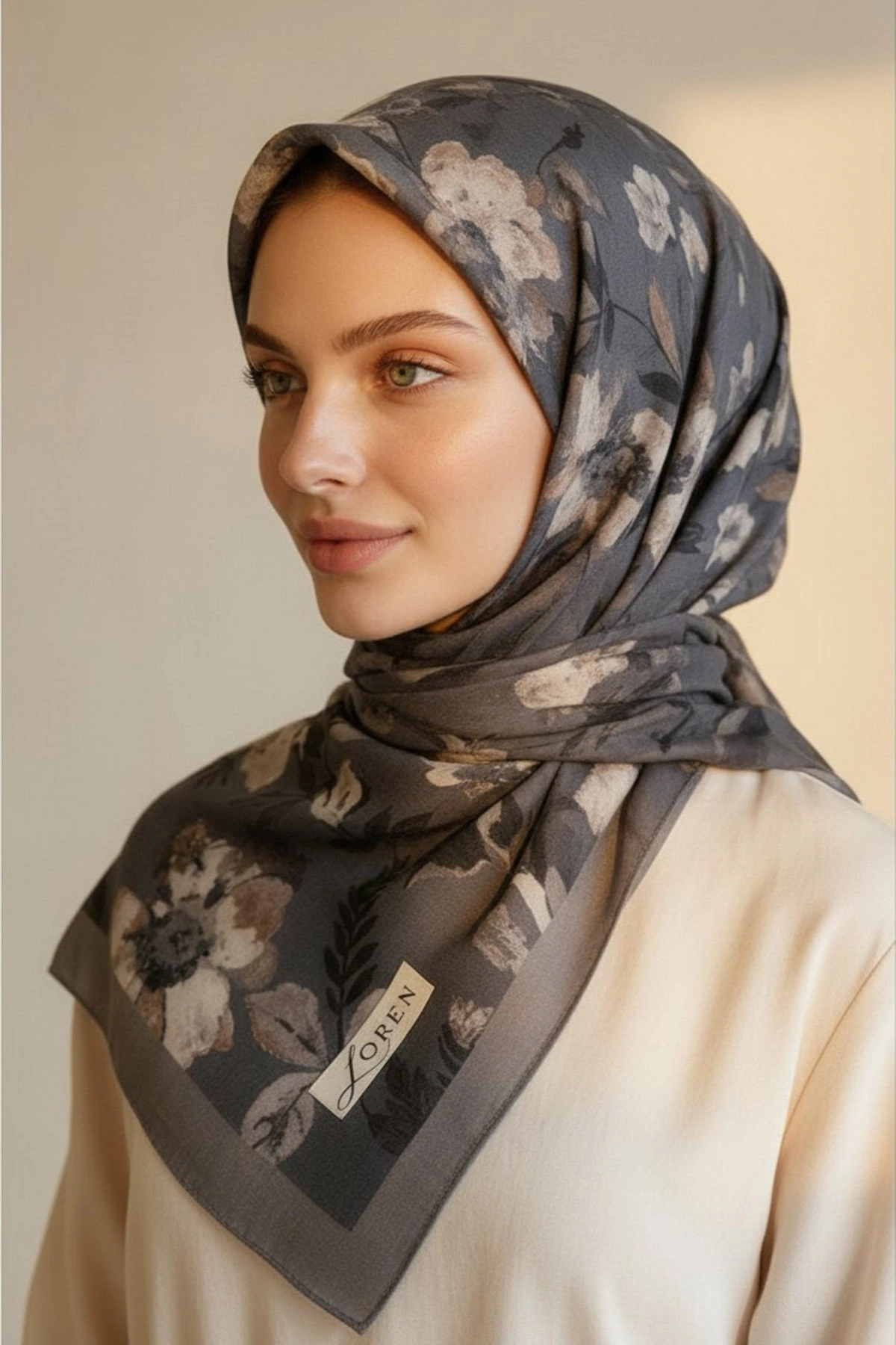 Antrasit 90x90 Cm Dijital Baskılı Rosalie Desen Soft Eşarp 498544