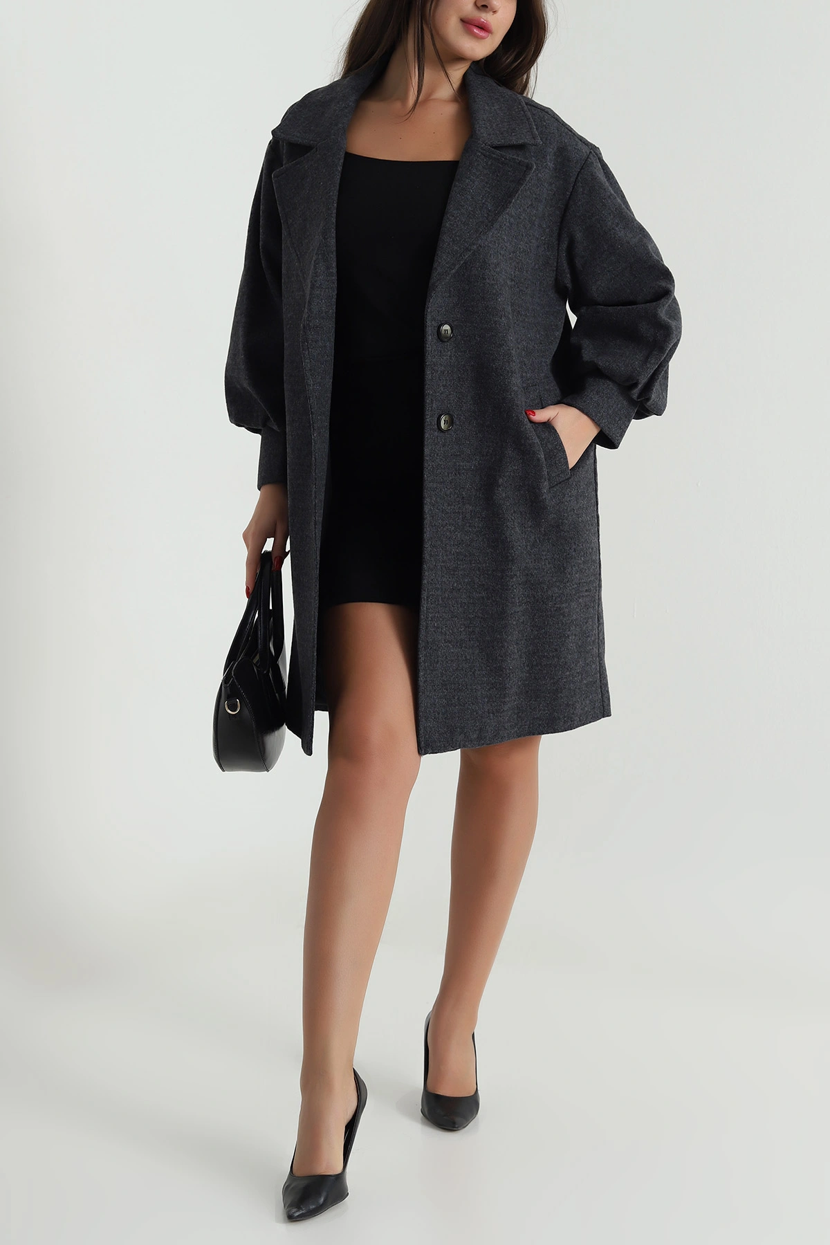 Antrasit Astarlı Kaşe Kadın Kaban 490459