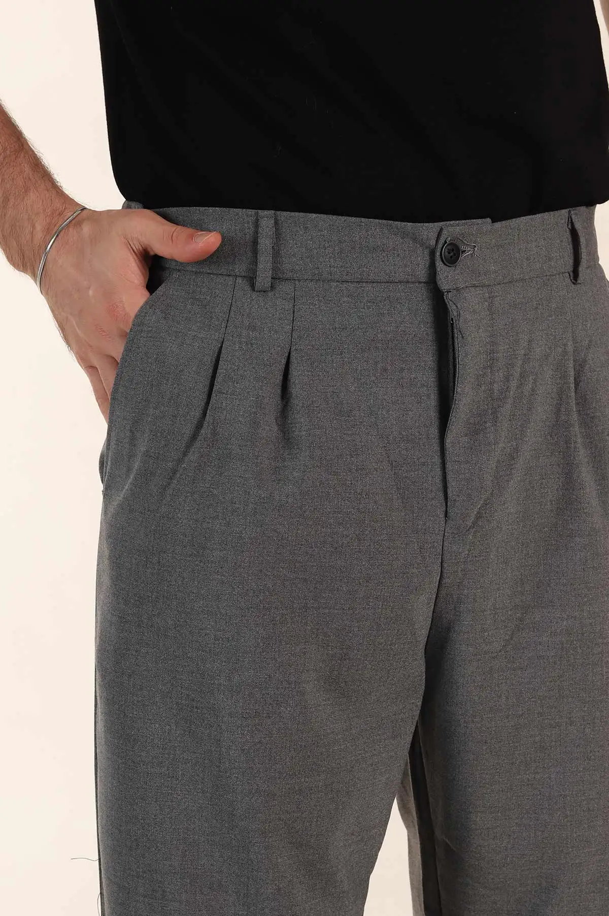 Antrasit Baggy Bel Arkası Lastikli Çift Pile Detaylı Erkek Kumaş Pantolon 366310