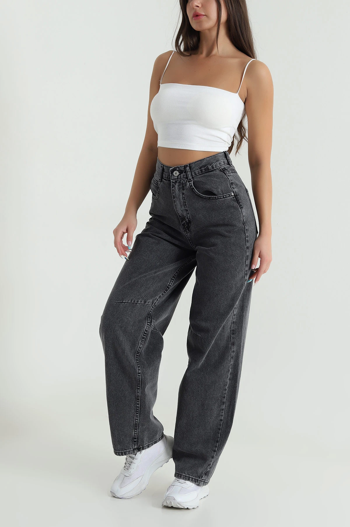 Antrasit Baggy Kadın Kot Pantolon 483923