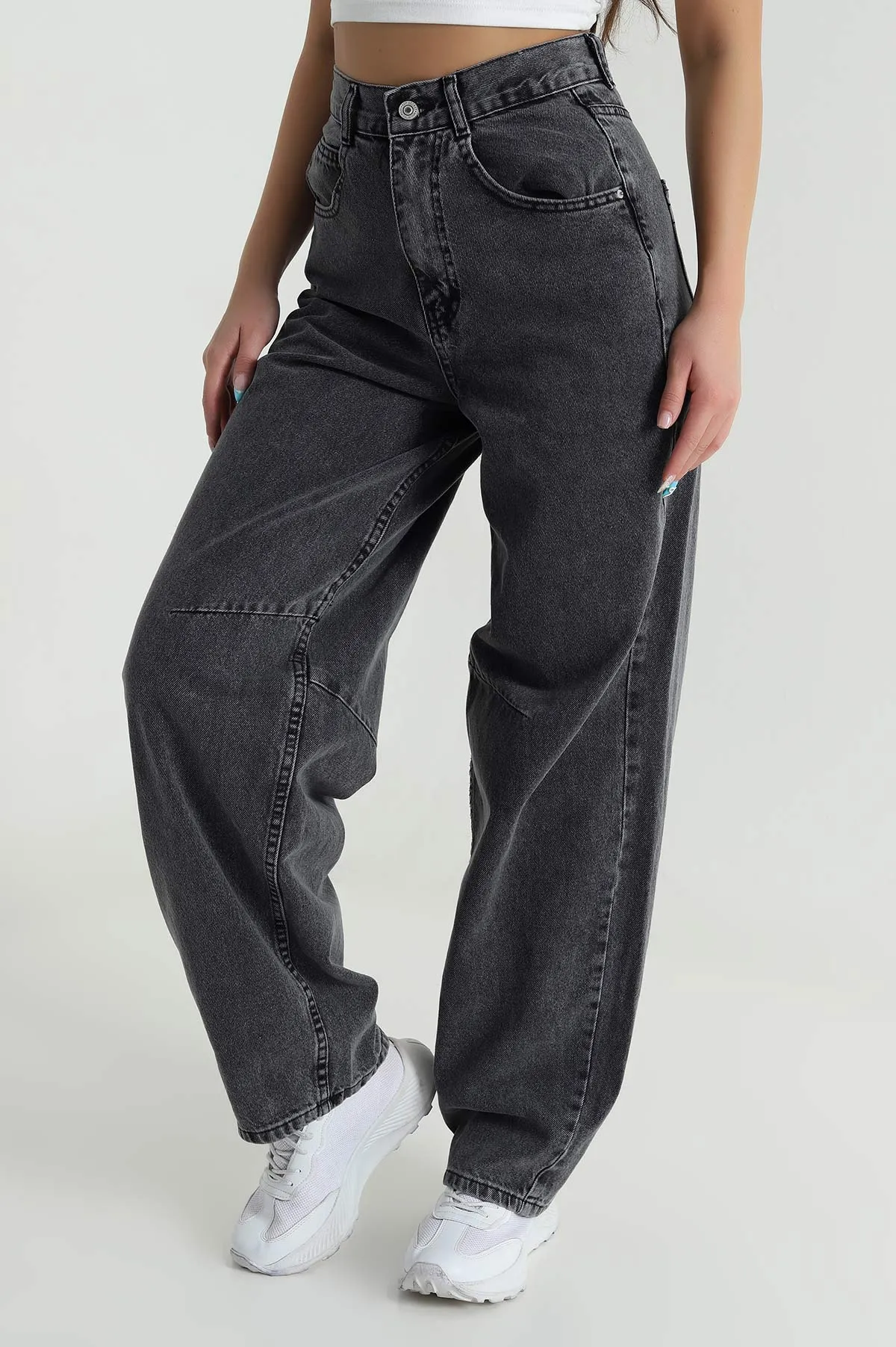Antrasit Baggy Kadın Kot Pantolon 483923