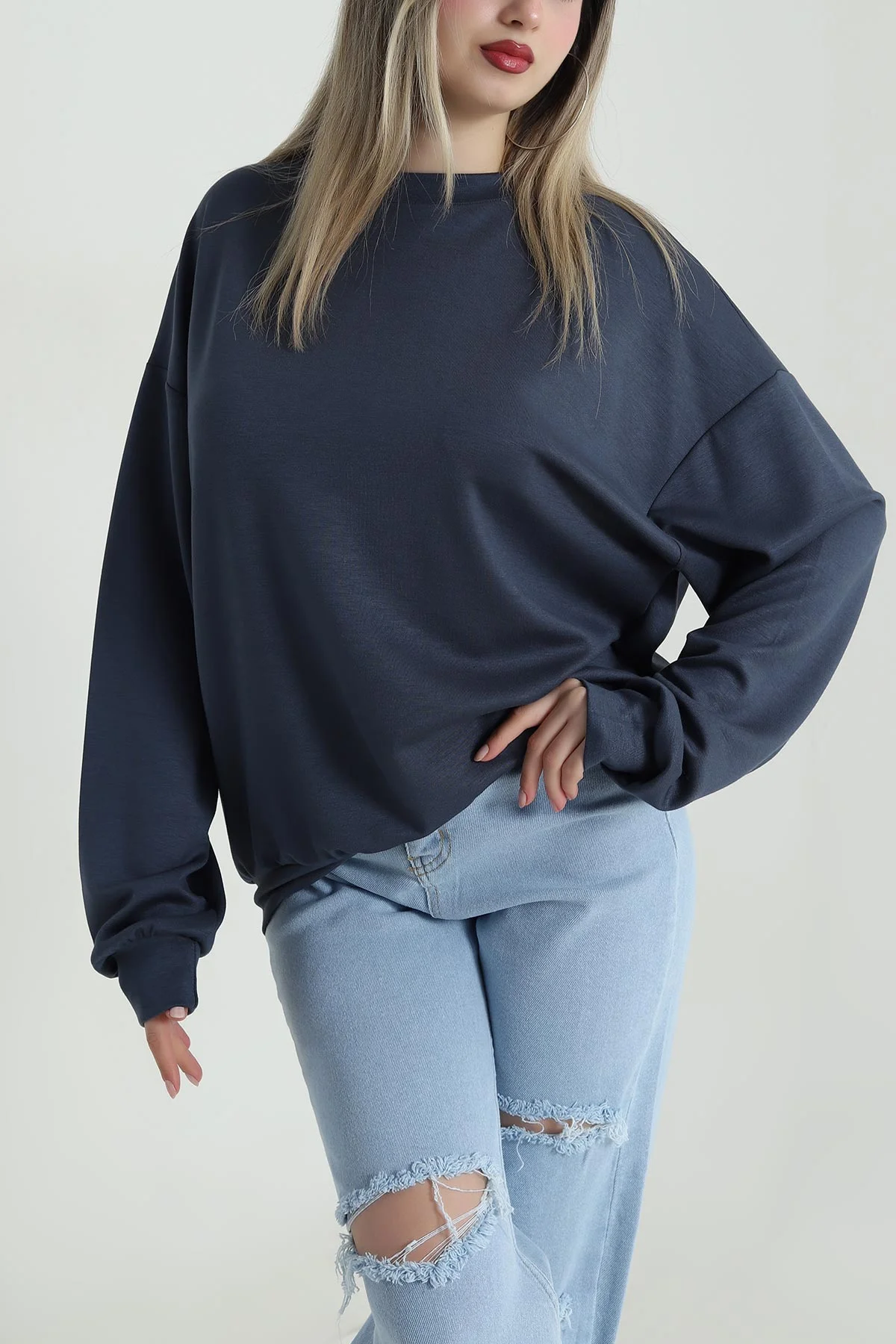 Antrasit Basic Modal Kadın Fermuarsız Sweat 487386