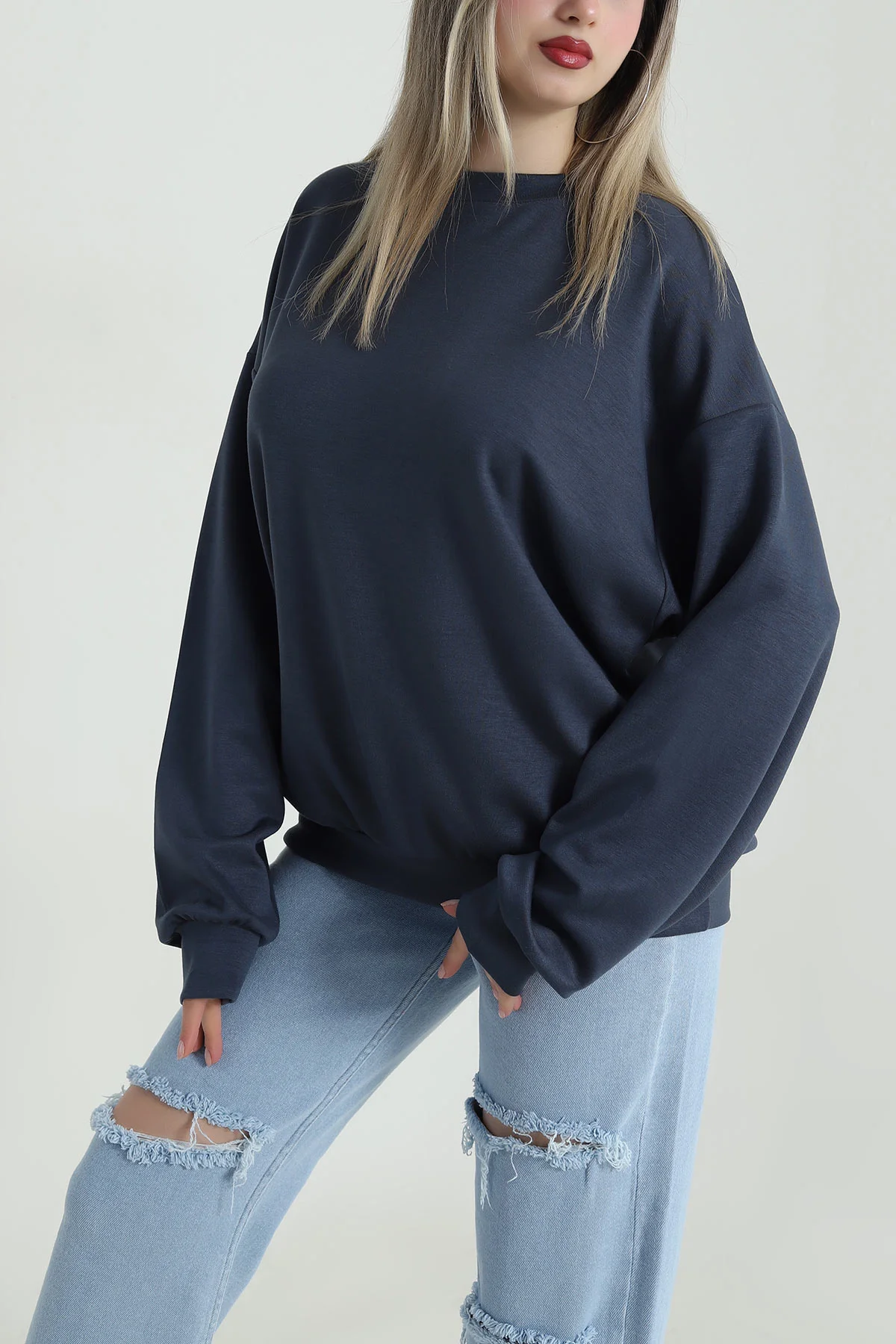 Antrasit Basic Modal Kadın Fermuarsız Sweat 487386