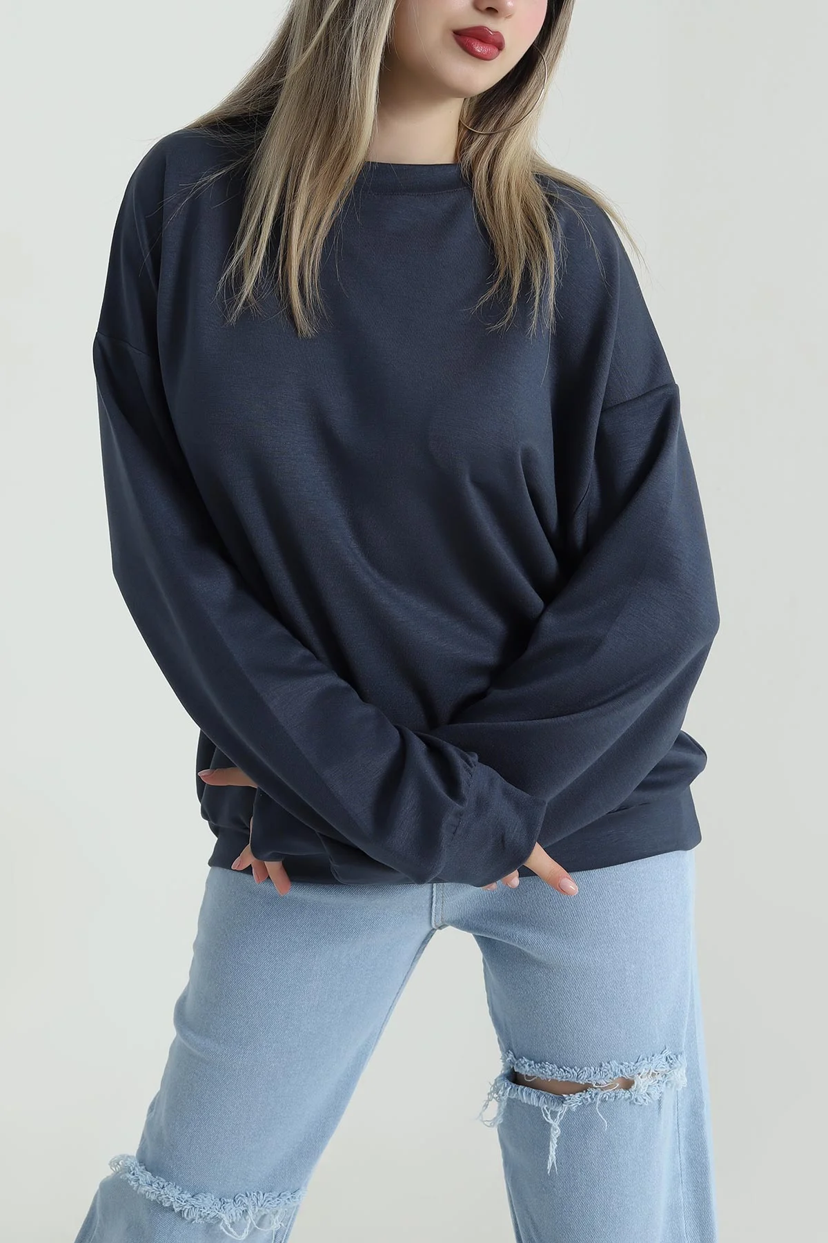Antrasit Basic Modal Kadın Fermuarsız Sweat 487386
