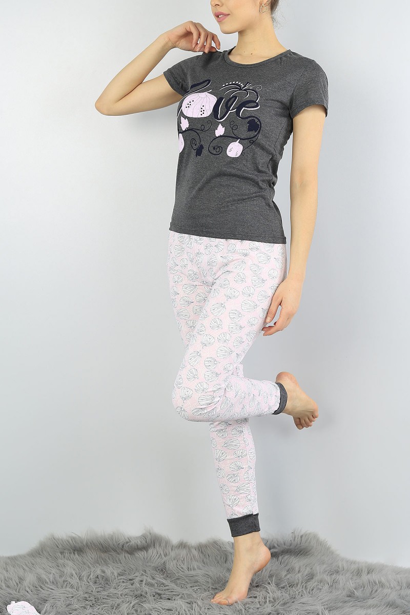 Antrasit Baskılı Bayan Pijama Takımı 54875