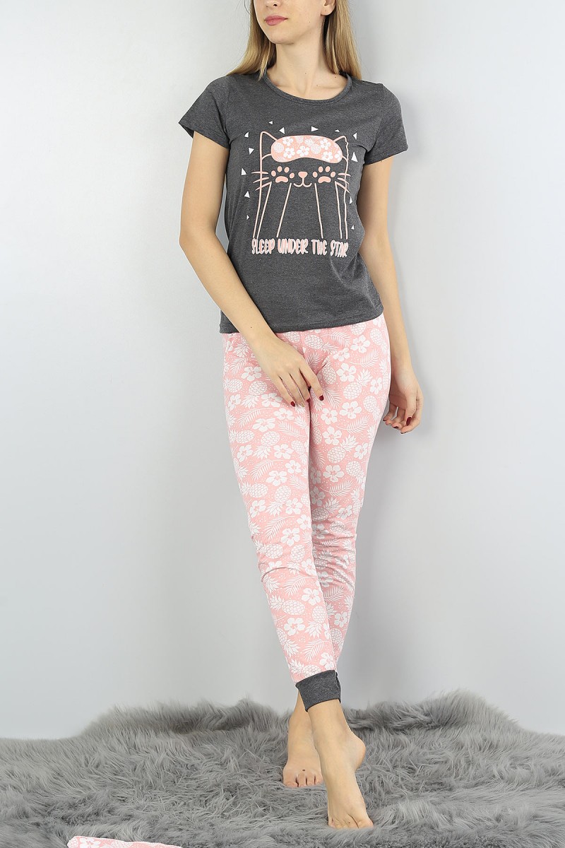 Antrasit Baskılı Bayan Pijama Takımı 54907