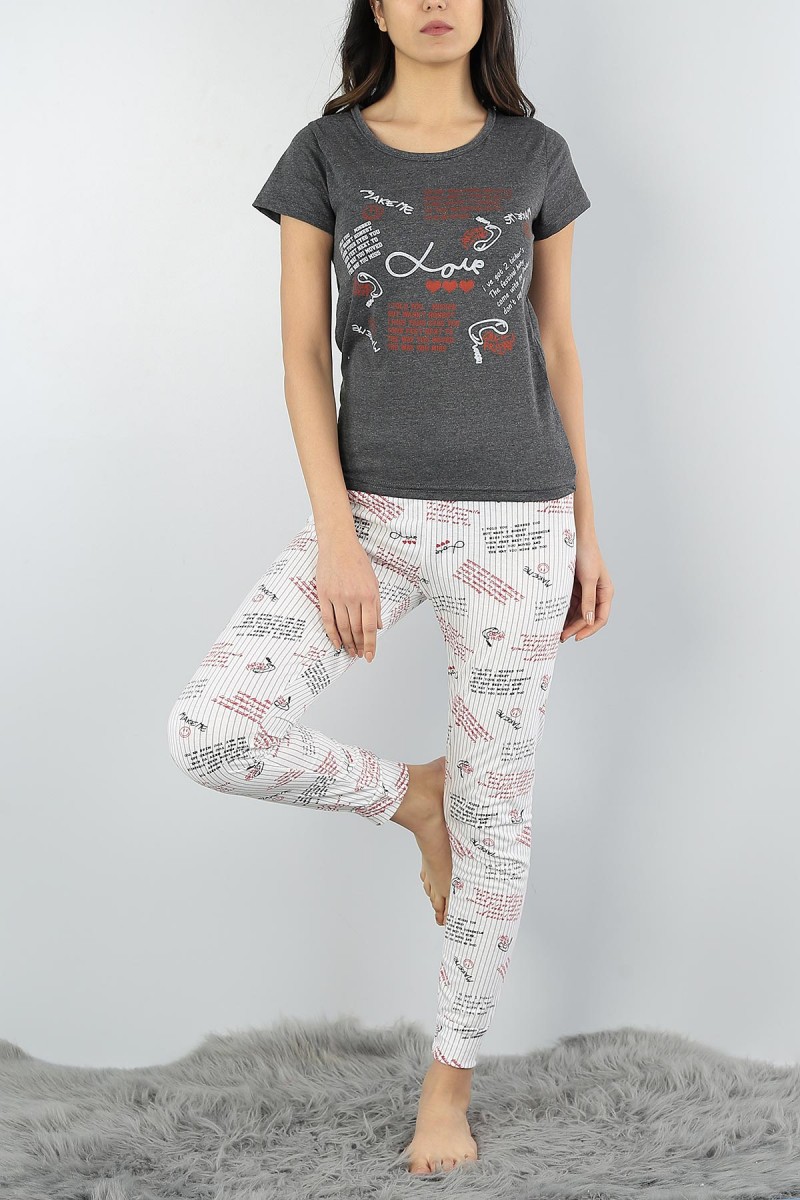 Antrasit Baskılı Bayan Pijama Takımı 54914