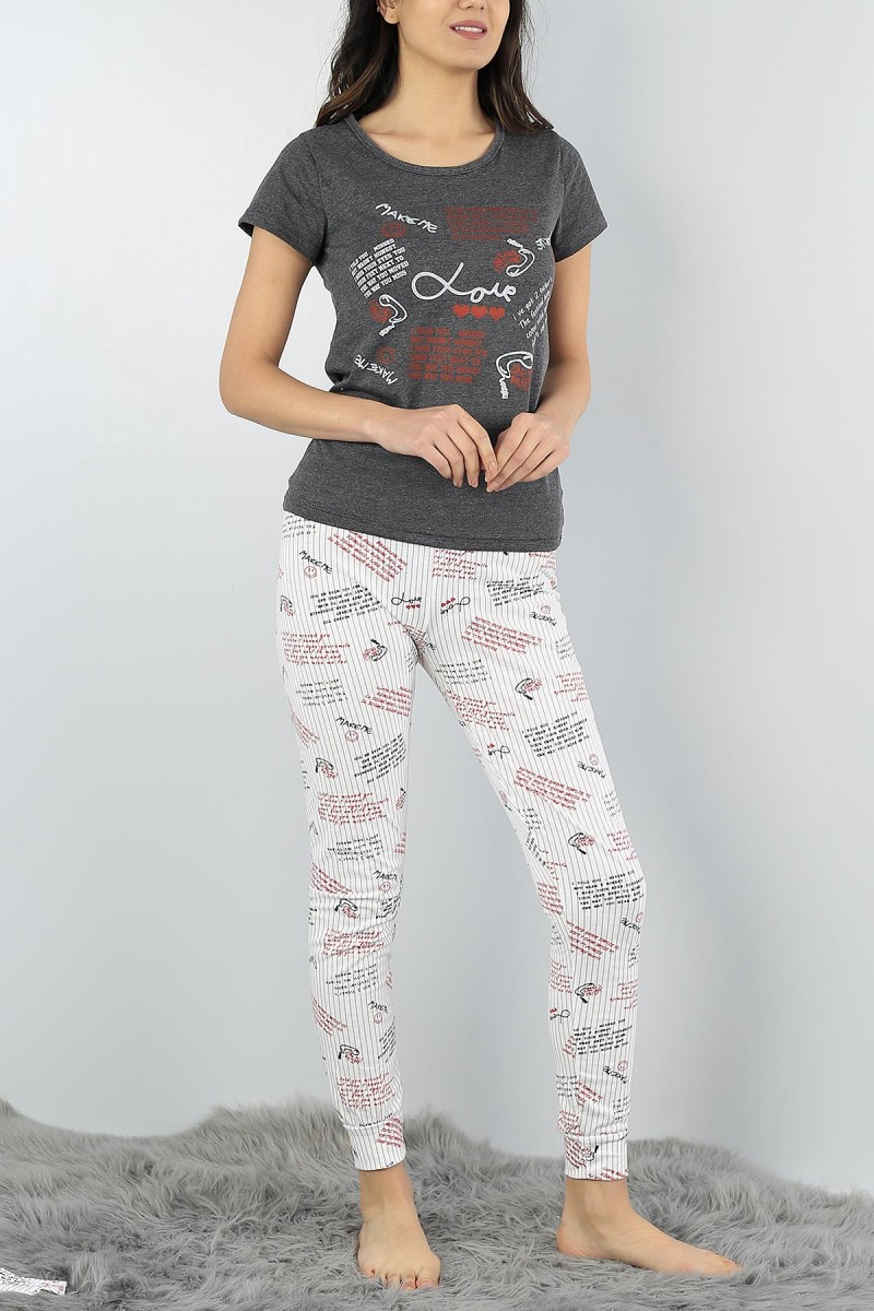 Antrasit Baskılı Bayan Pijama Takımı 54914