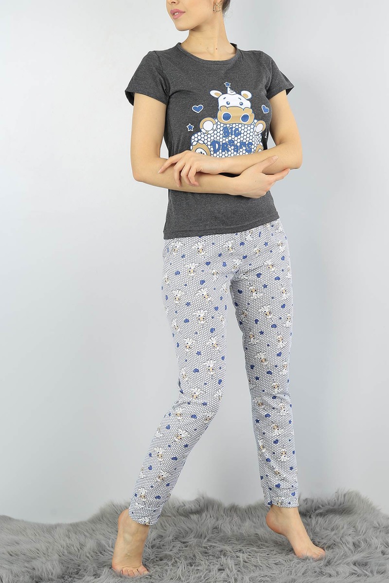 Antrasit Baskılı Bayan Pijama Takımı 54921