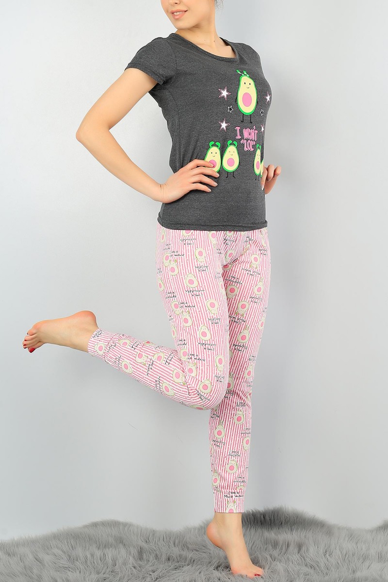 Antrasit Baskılı Bayan Pijama Takımı 58392