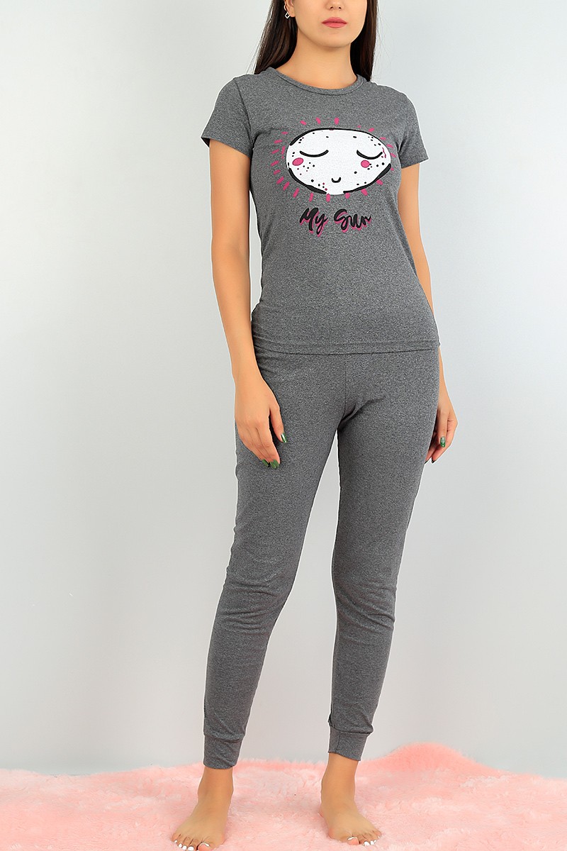 Antrasit Baskılı Bayan Pijama Takımı 73483