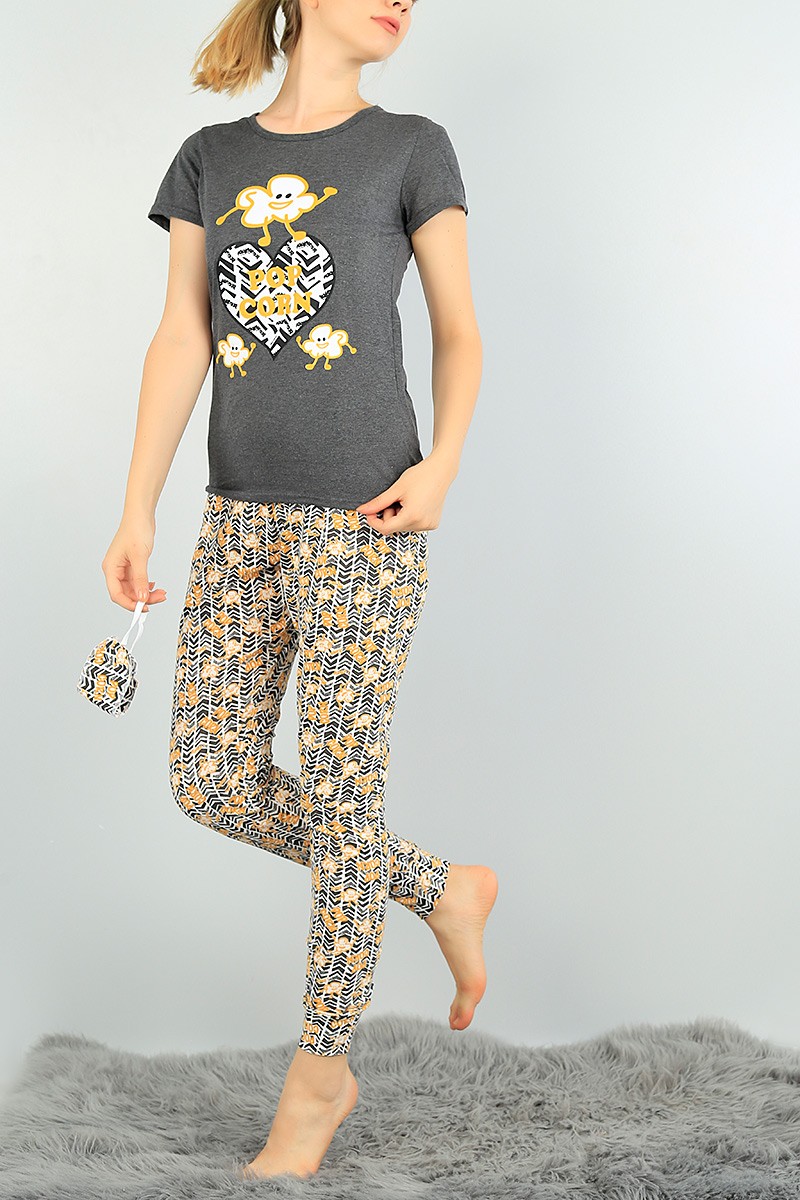 Antrasit Baskılı Bayan Pijama Takımı 73490