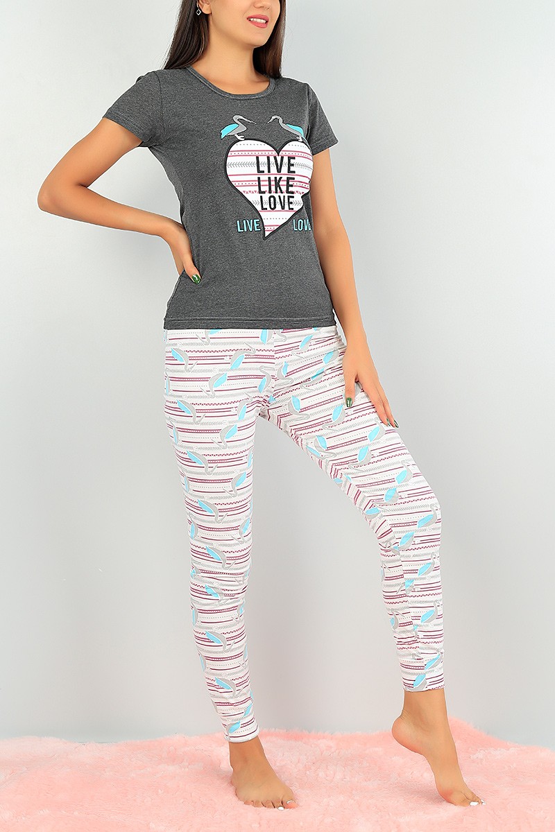 Antrasit Baskılı Bayan Pijama Takımı 73492