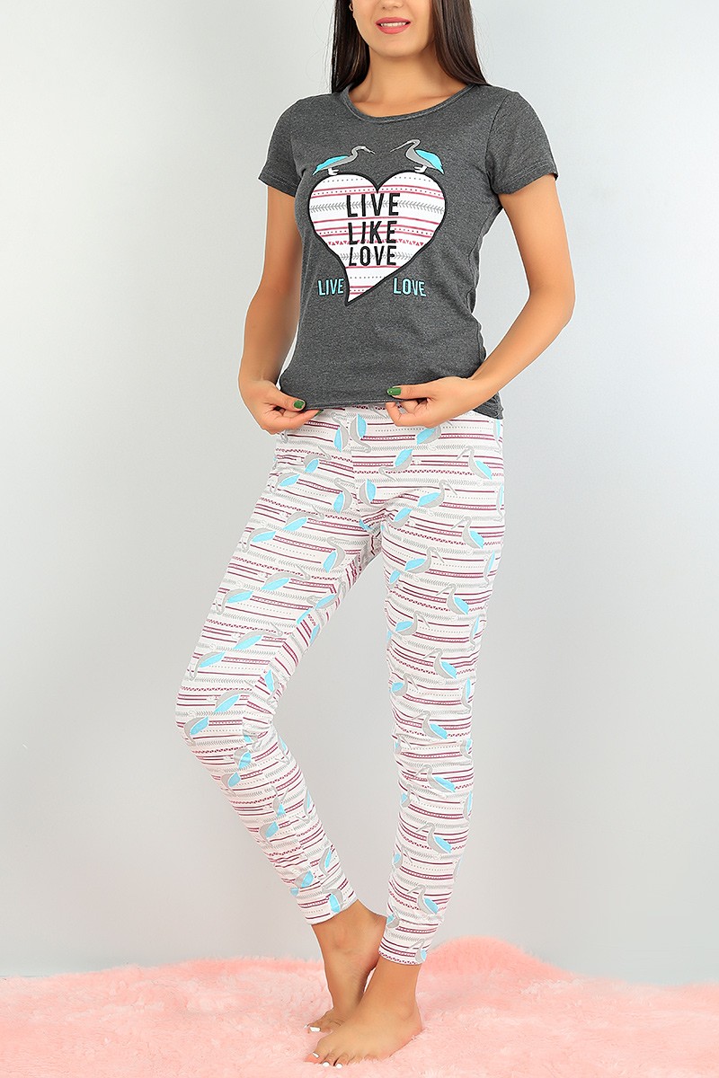 Antrasit Baskılı Bayan Pijama Takımı 73492