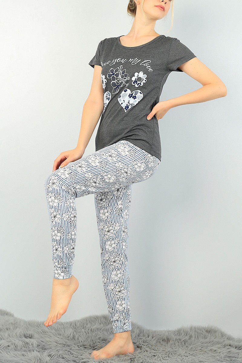 Antrasit Baskılı Bayan Pijama Takımı 73502