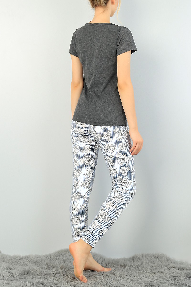 Antrasit Baskılı Bayan Pijama Takımı 73502