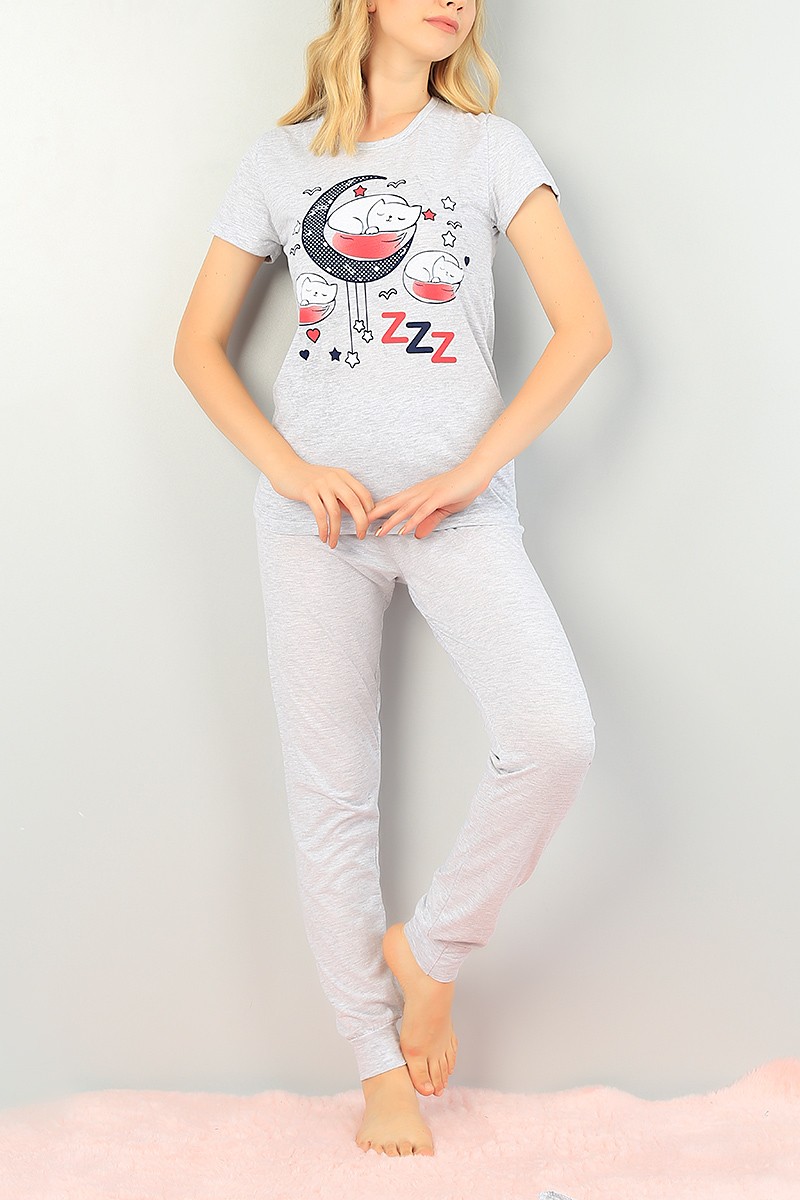 Antrasit Baskılı Bayan Pijama Takımı 73503