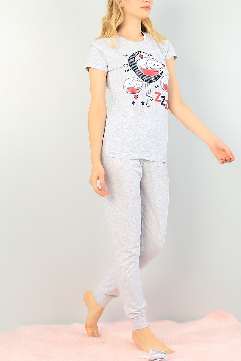Antrasit Baskılı Bayan Pijama Takımı 73503
