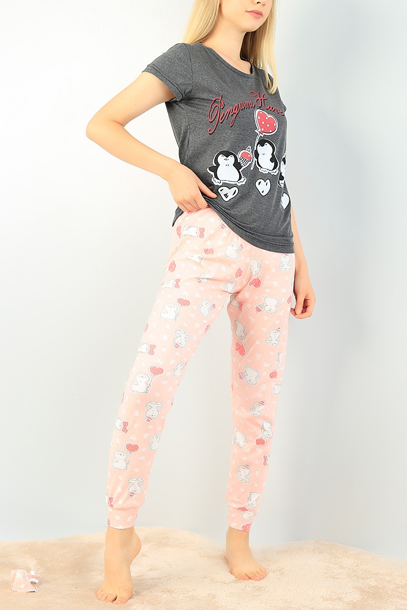 Antrasit Baskılı Bayan Pijama Takımı 73586