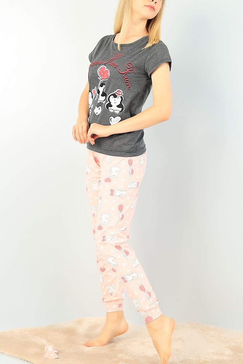 Antrasit Baskılı Bayan Pijama Takımı 73586