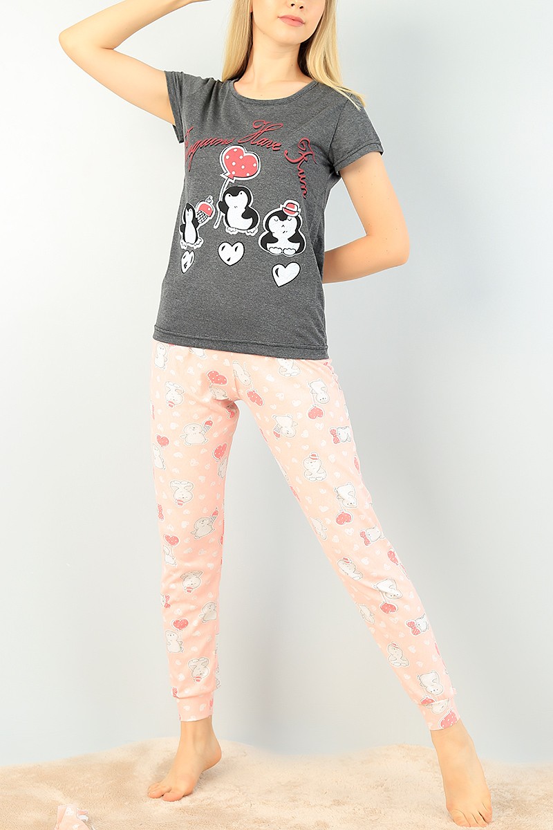 Antrasit Baskılı Bayan Pijama Takımı 73586