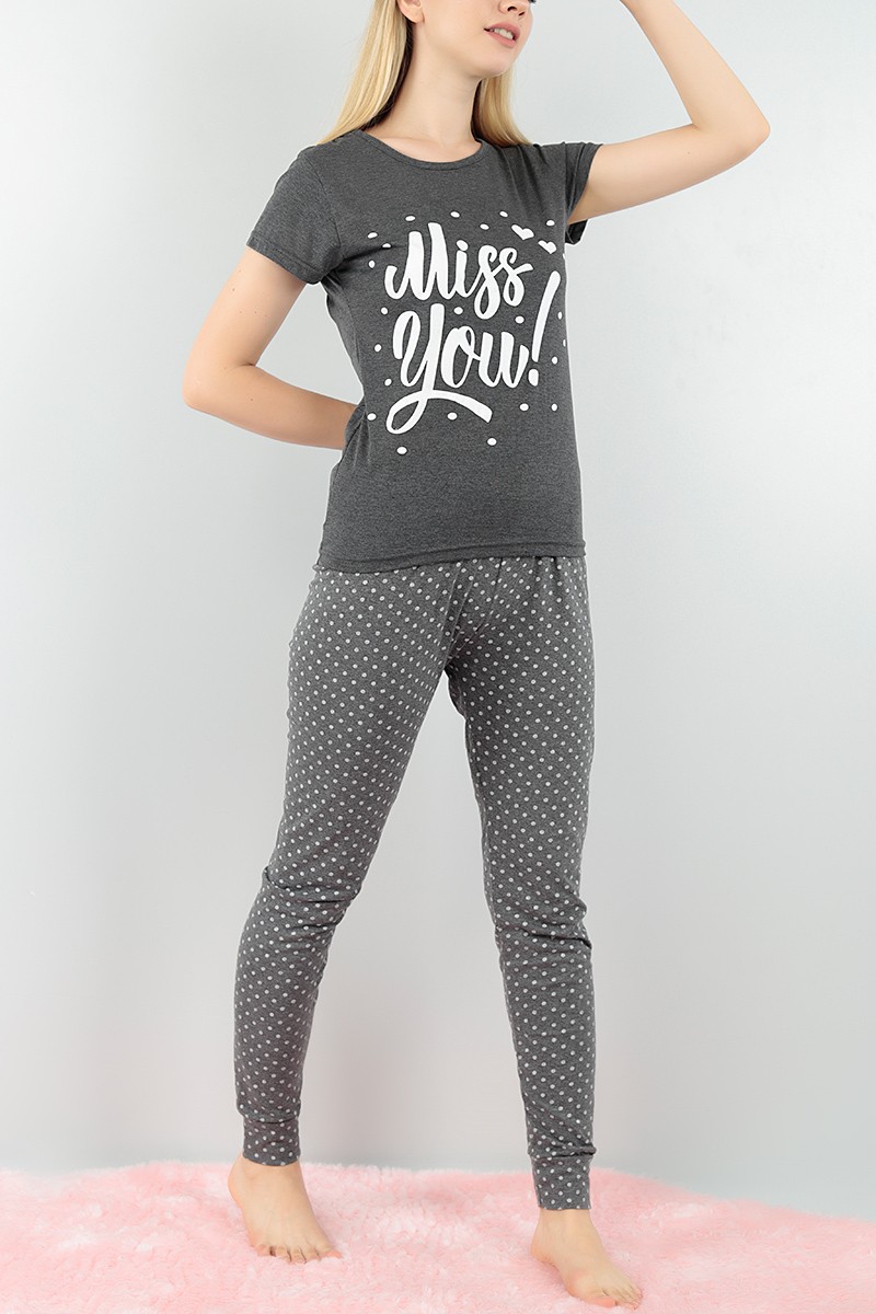 Antrasit Baskılı Bayan Pijama Takımı 73624